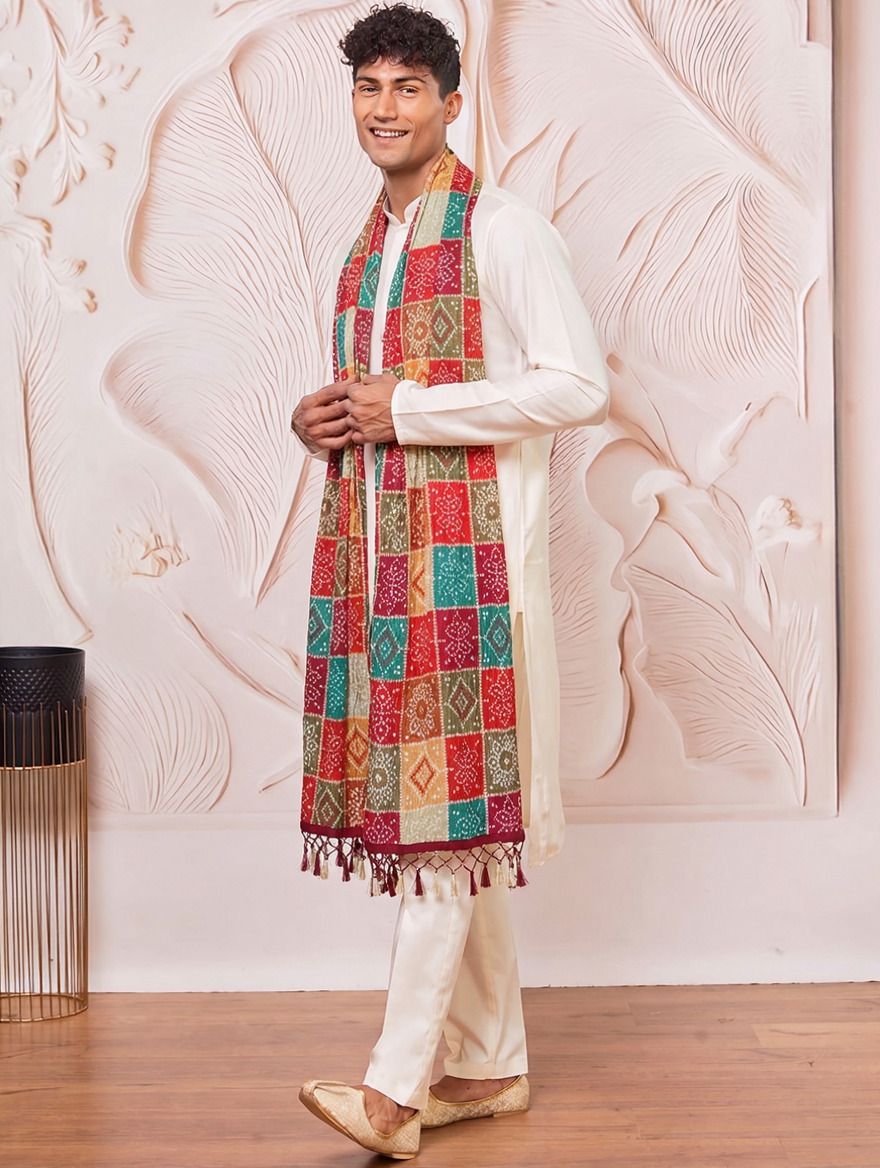 Cotton Silk Printed Multicolor Men Dupatta-image-10