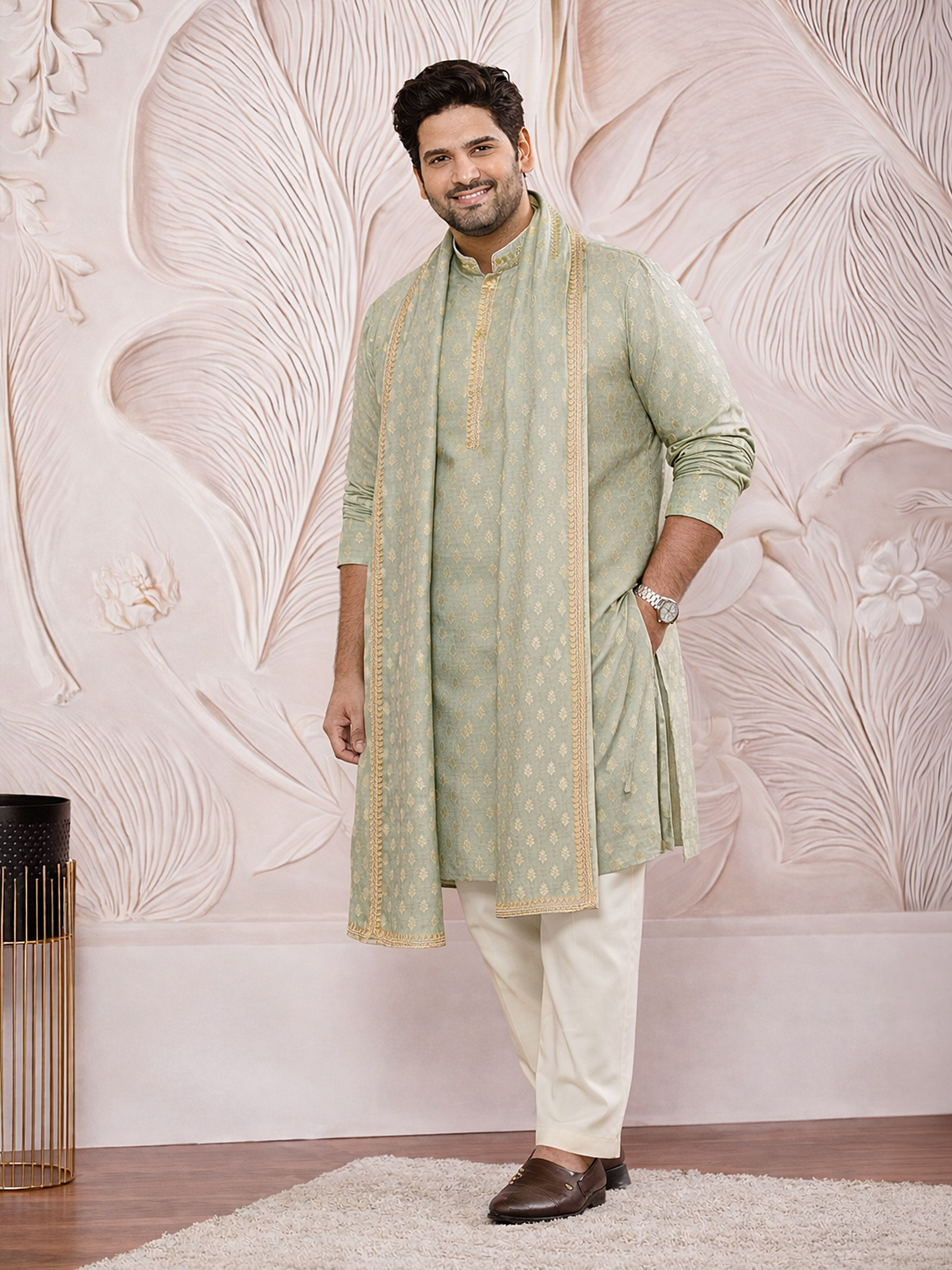 Viscose Blend Embroidered Green Men Dupatta-image-47