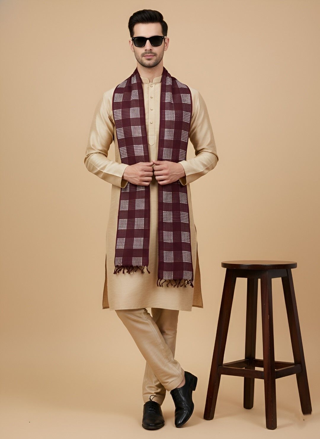 muffly Pure Cotton Self Design Multicolor Men Dupatta-picture-15