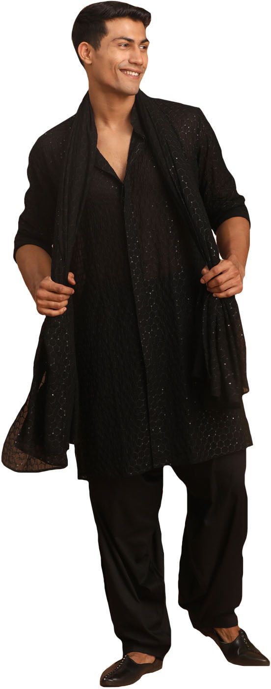 vastramay Georgette Embellished Black Men Dupatta-picture-19