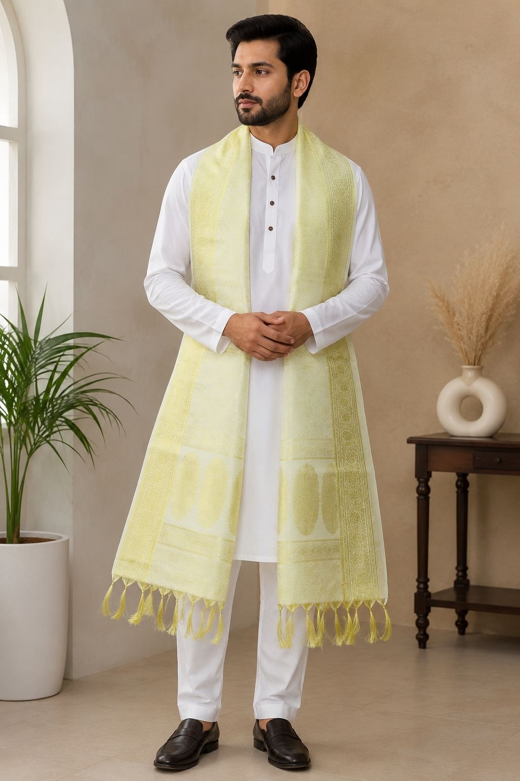 kiran silk Art Silk Woven White Men Dupatta-picture-26