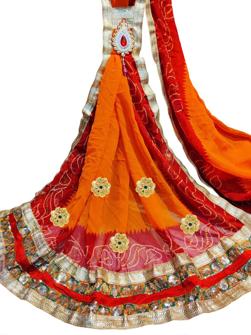 Poly Georgette Printed Orange Women Dupatta-image-48
