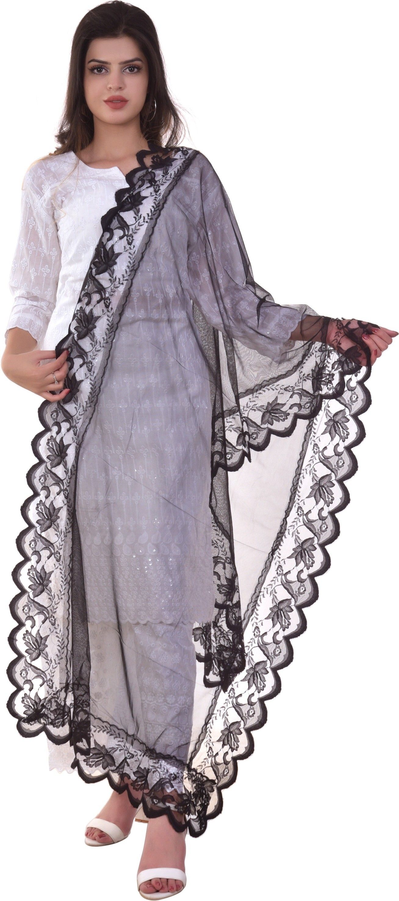 ufashion Net Self Design Black Women Dupatta-picture-39