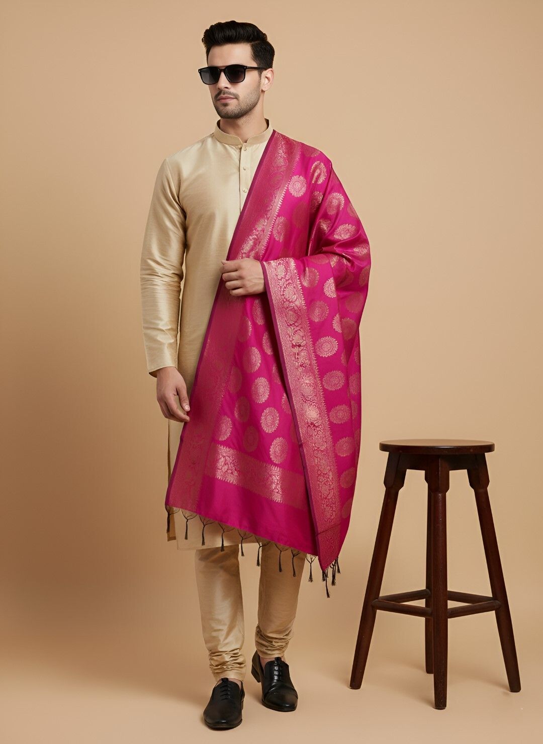 muffly Pure Silk Woven Pink Men Dupatta-picture-45