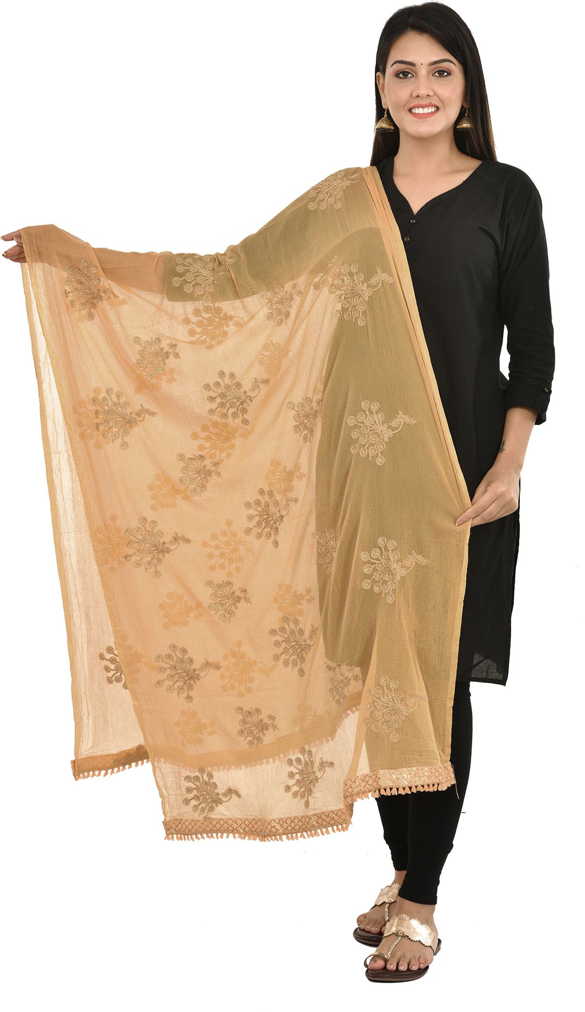 whiteheaven Chiffon Embroidered Gold Women Dupatta-picture-30