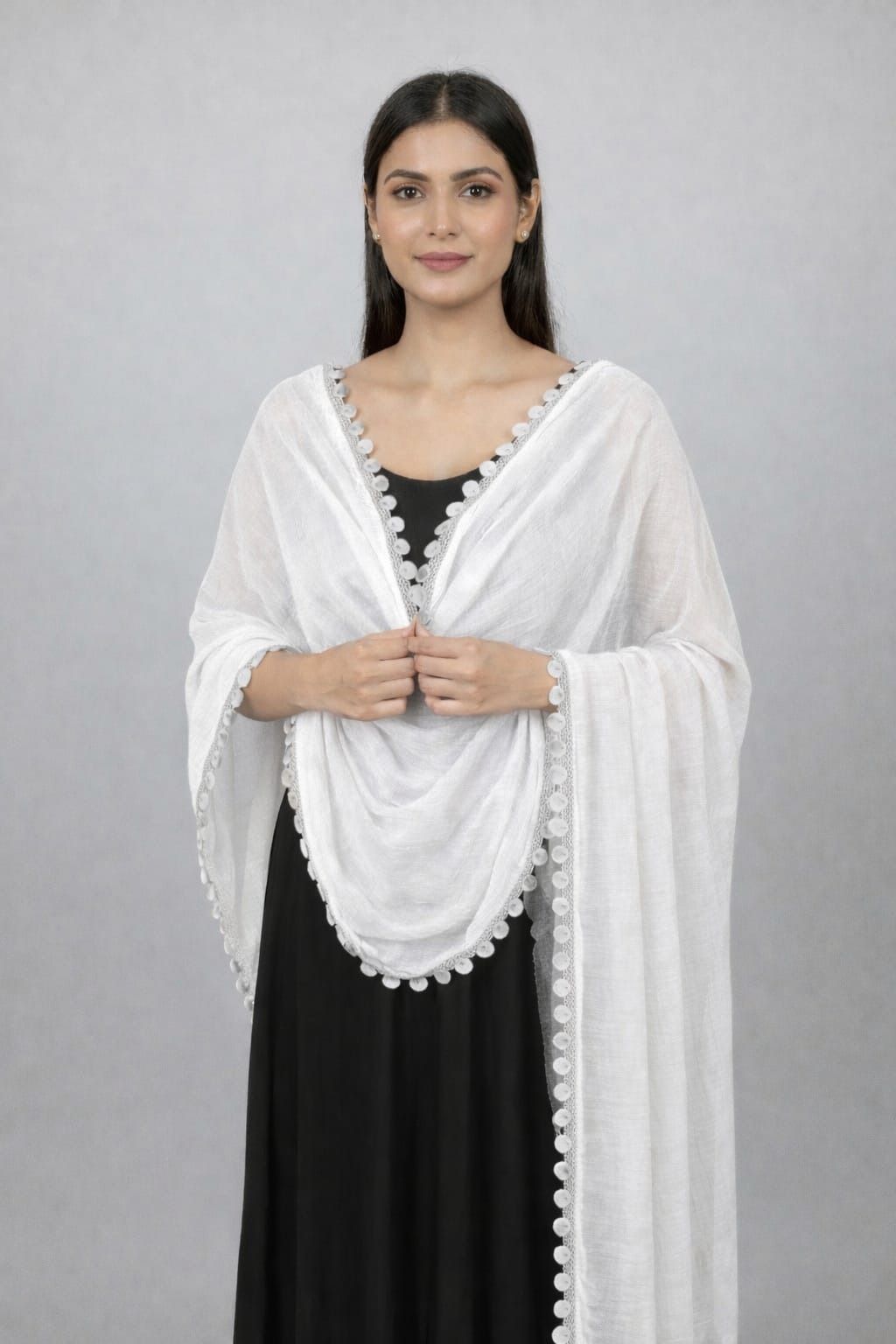 Chiffon Self Design White Women Dupatta-image-13