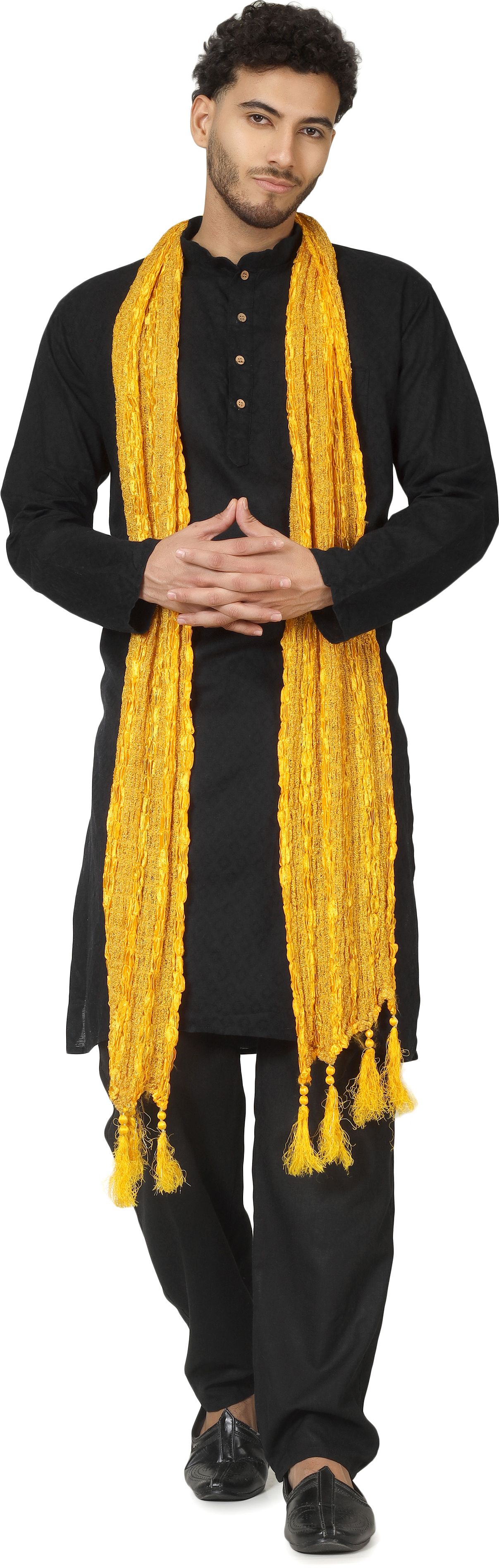 Art Silk Self Design Yellow Men Dupatta-image-45