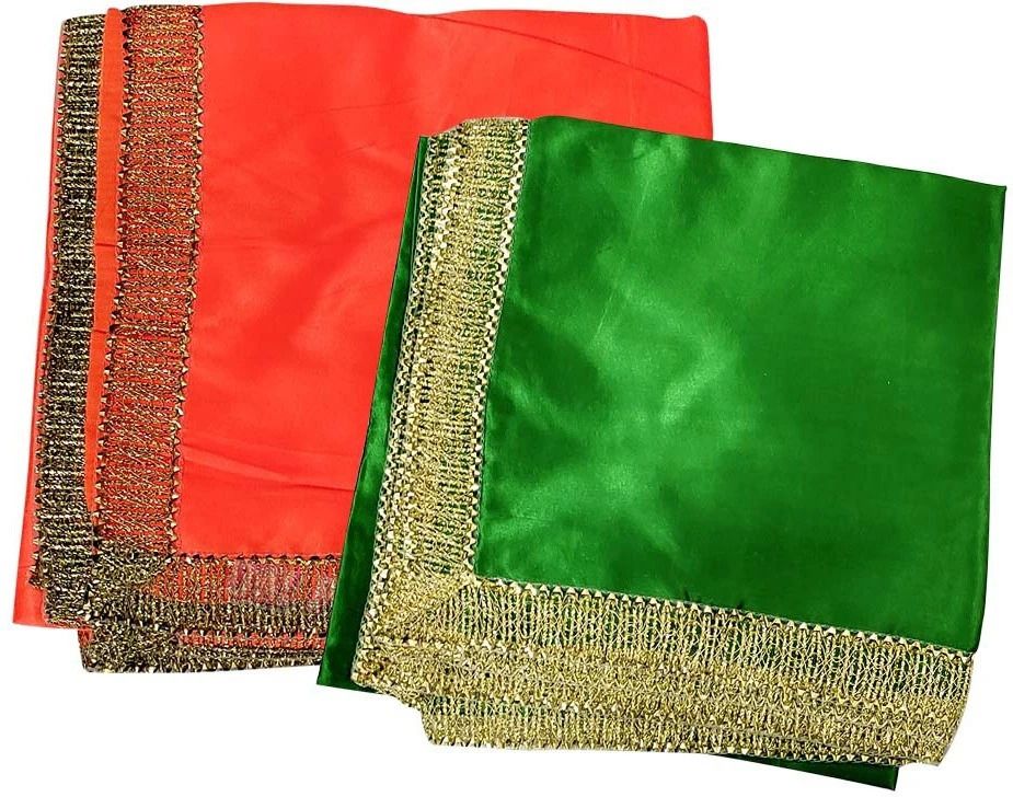Satin Blend Self Design Orange, Green Men Dupatta-image-37