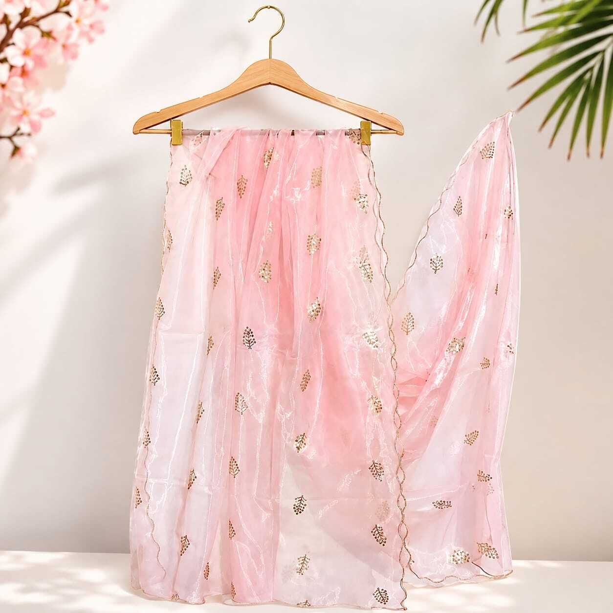 Net Solid, Embroidered Pink Women Dupatta-image-32
