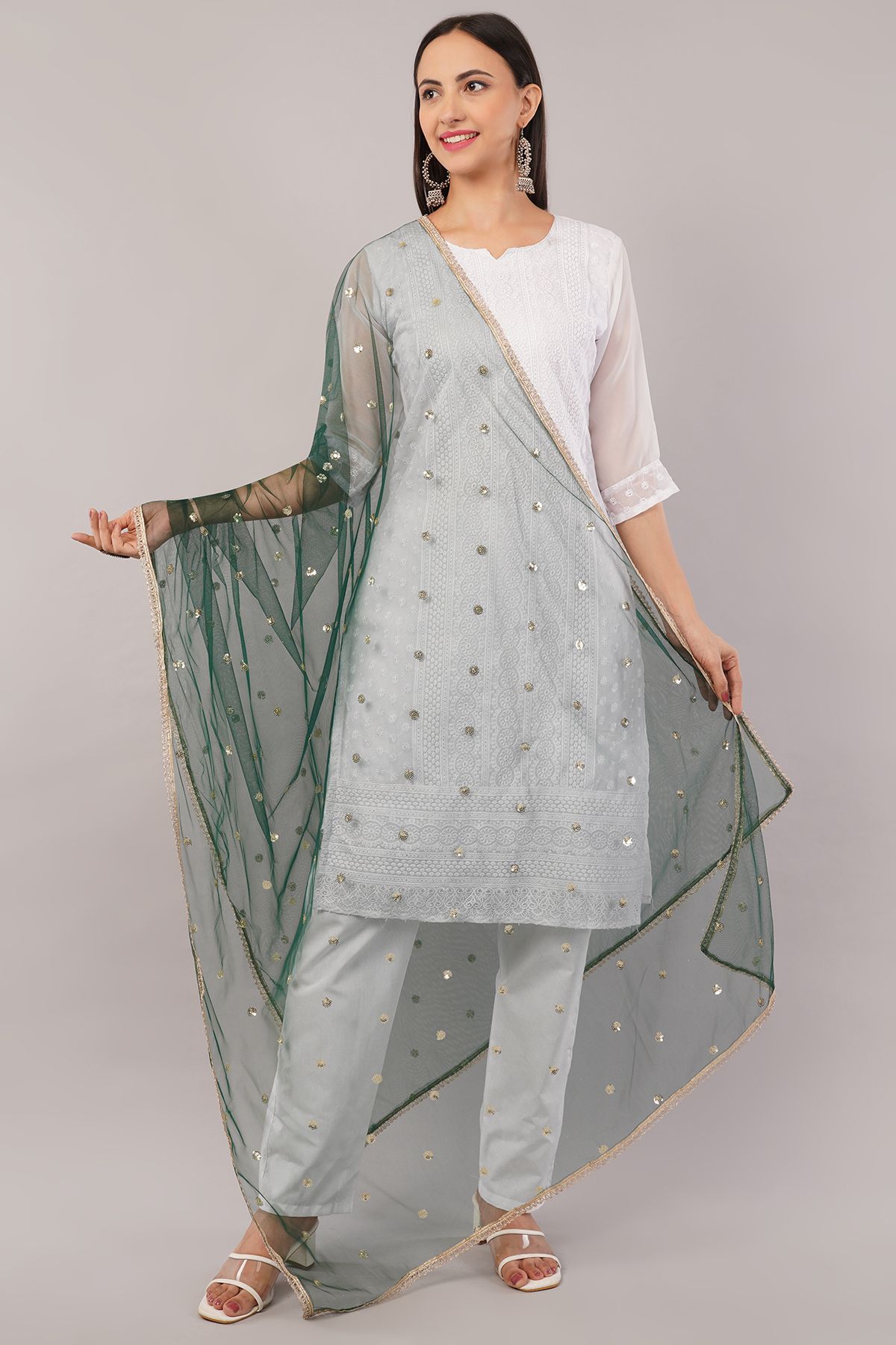 Net Solid Green Women Dupatta-image-37