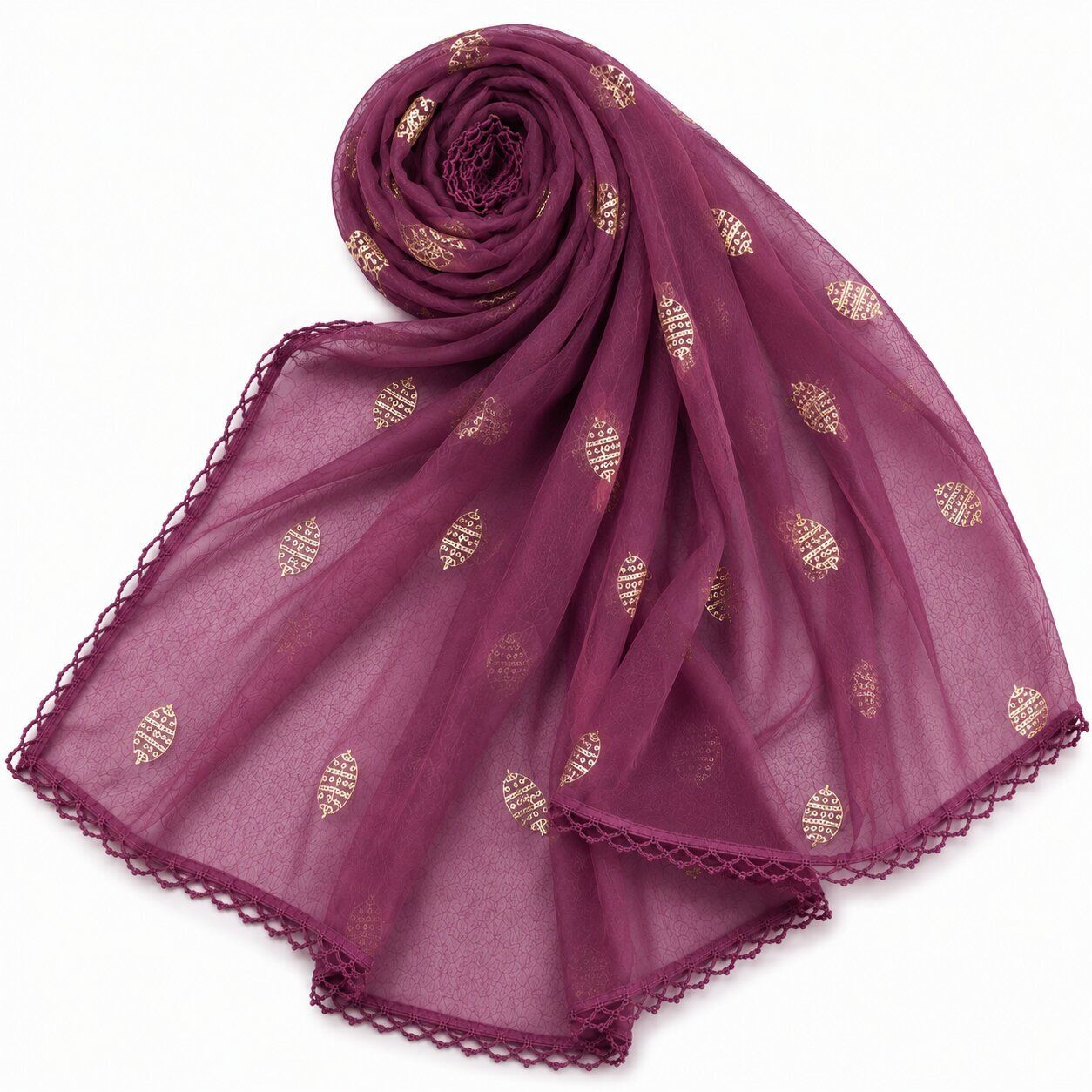groundfashion Chiffon Solid, Embellished, Applique Purple Women Dupatta-picture-1