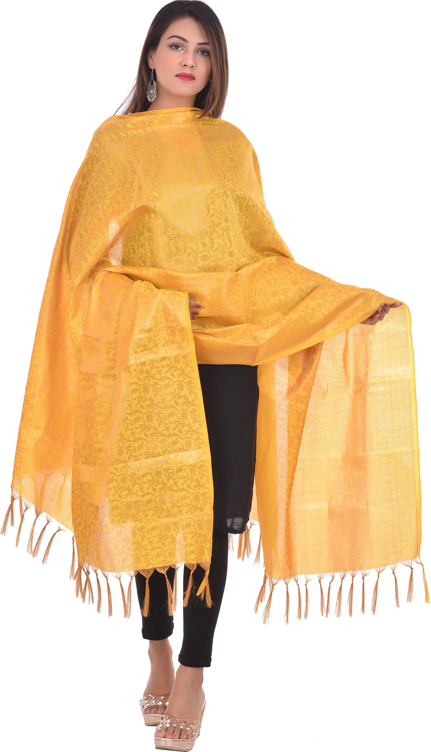 whiteheaven Pure Silk Self Design Yellow Women Dupatta-picture-0