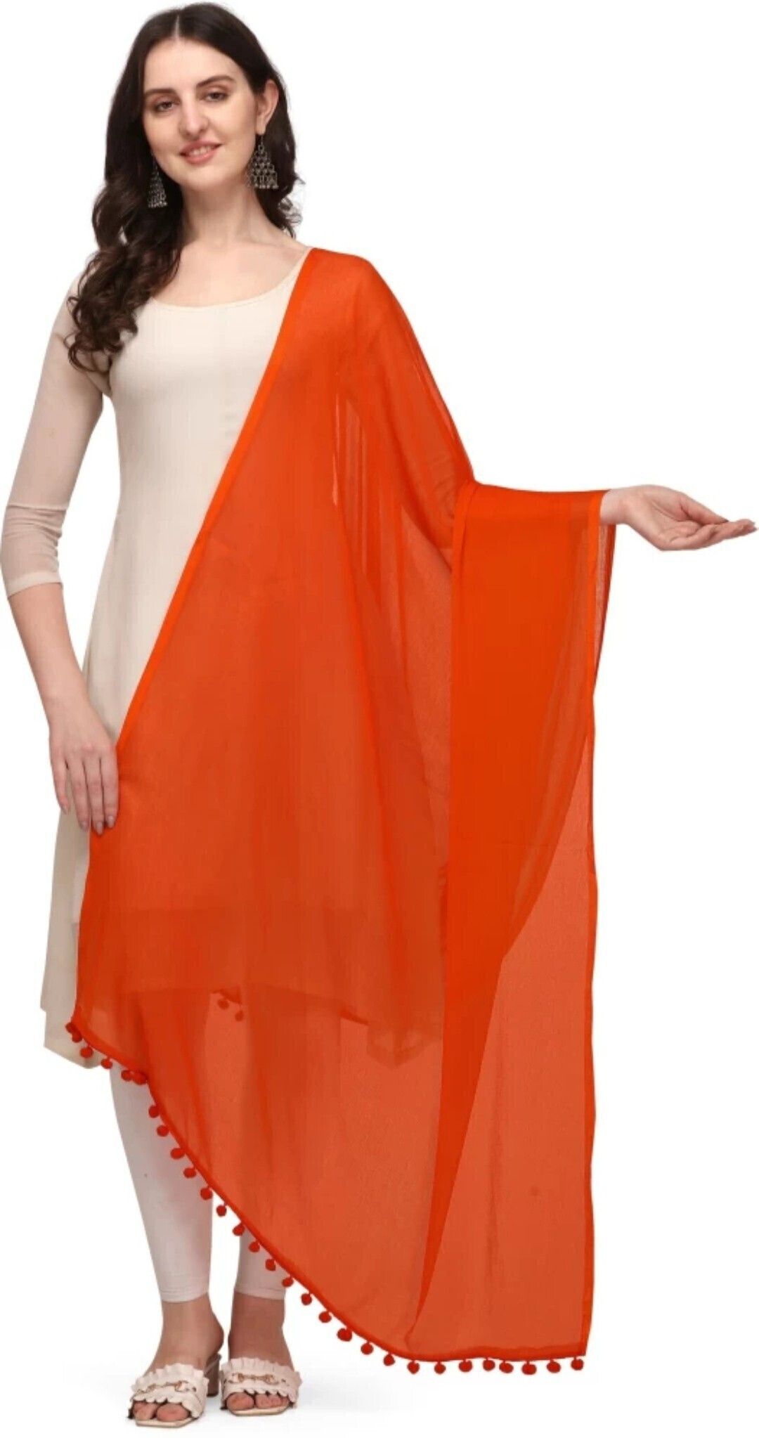 Chiffon Solid Orange Women Dupatta-image-5
