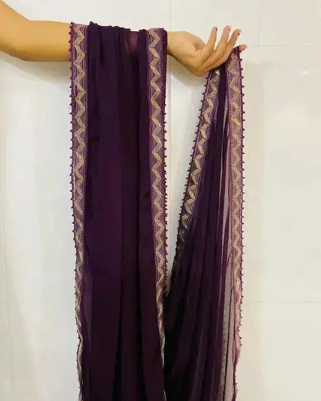 Chiffon Solid Purple Women Dupatta-image-3