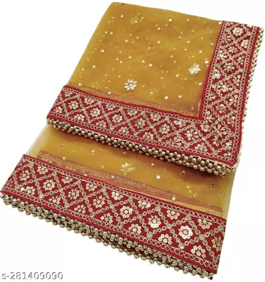 kjs enterprise Net Embroidered Yellow Women Dupatta-picture-37