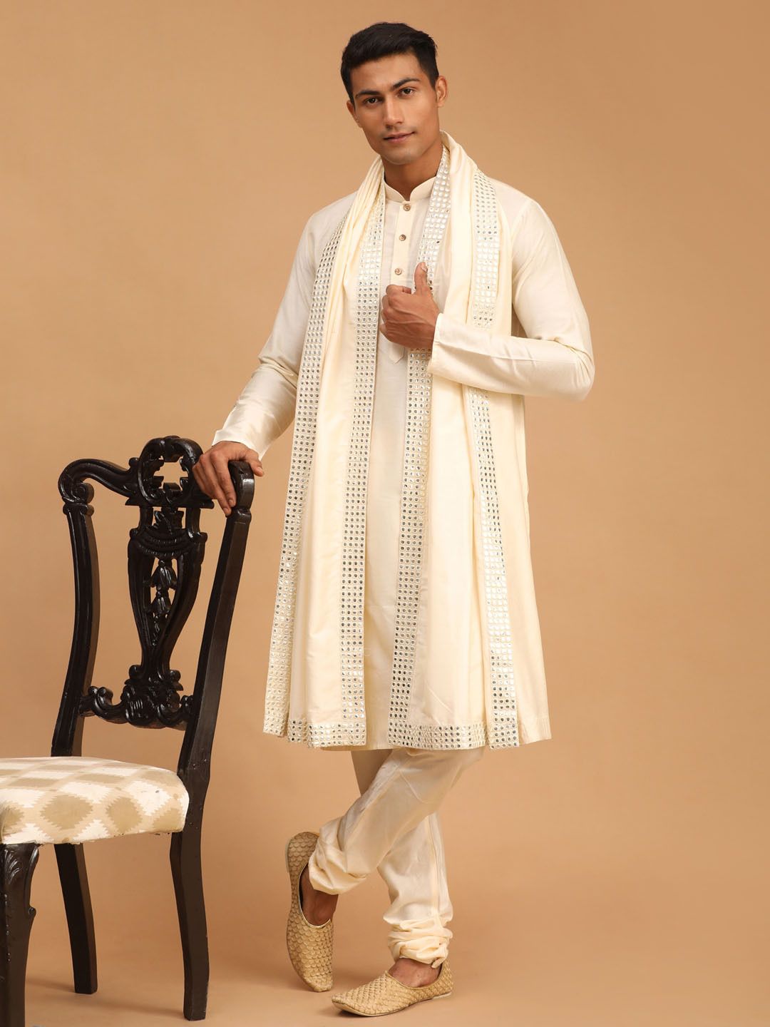 vastramay Viscose Blend Embroidered Beige Men Dupatta-picture-14