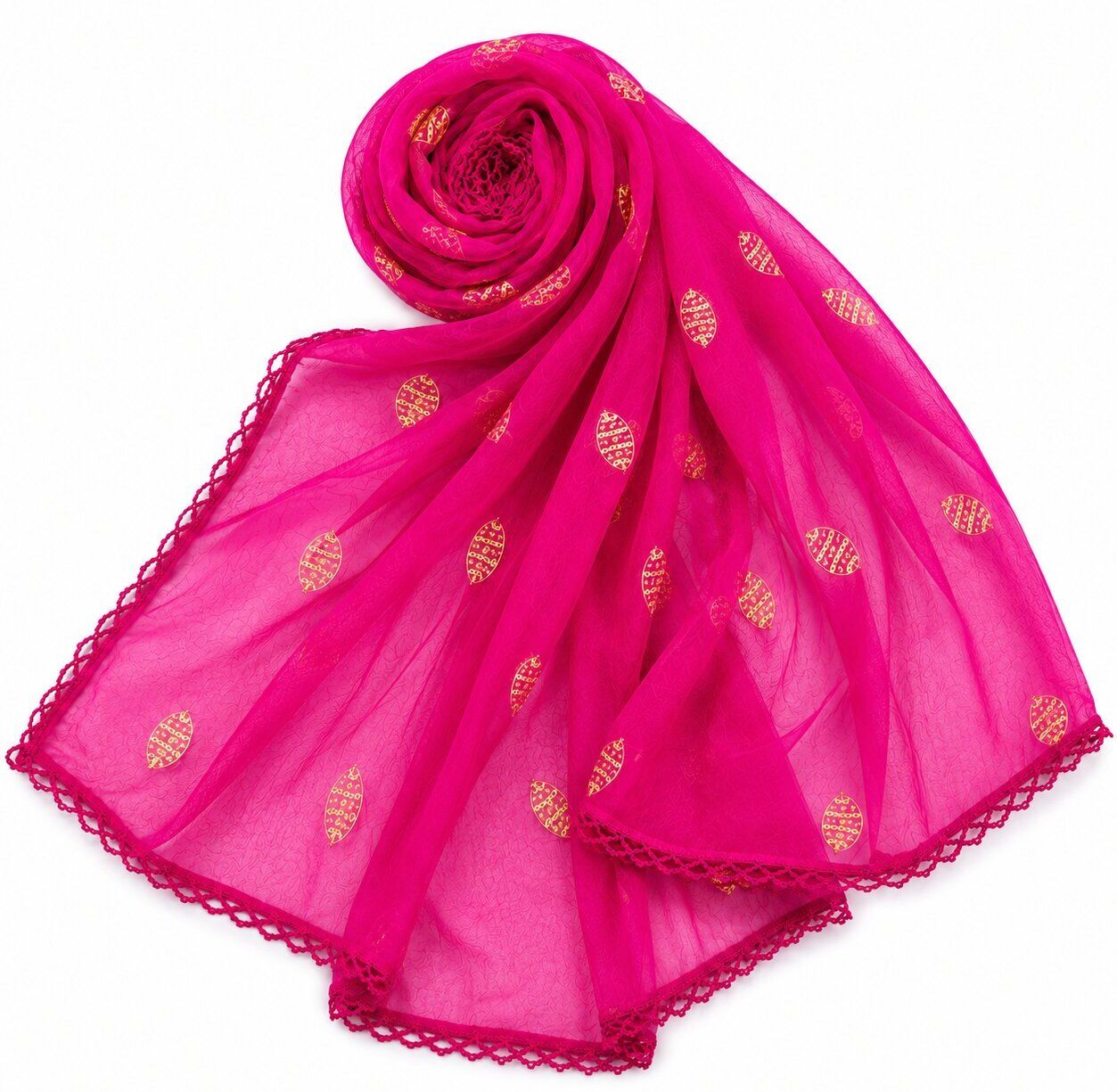 groundfashion Chiffon Solid, Embellished, Applique Pink Women Dupatta-picture-2