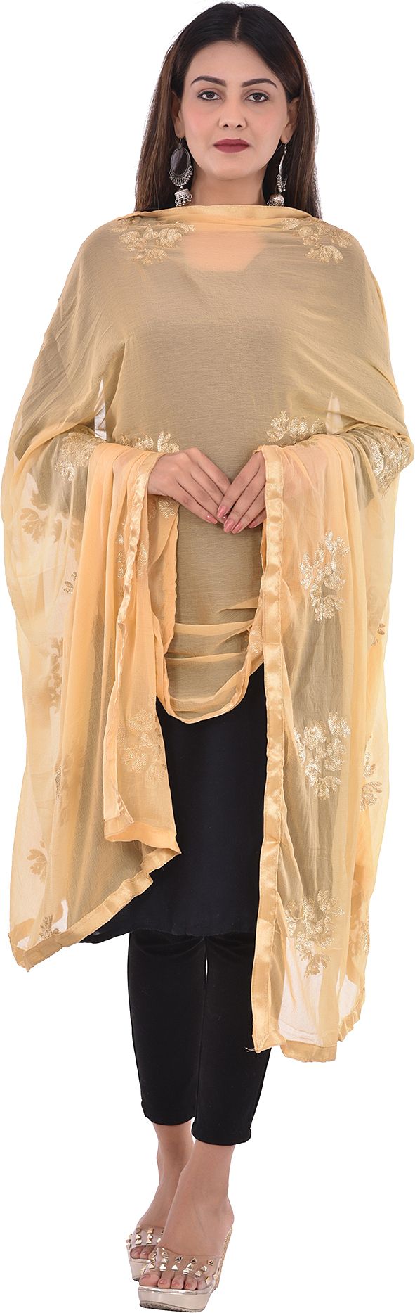 whiteheaven Chiffon Embroidered Gold Women Dupatta-picture-41