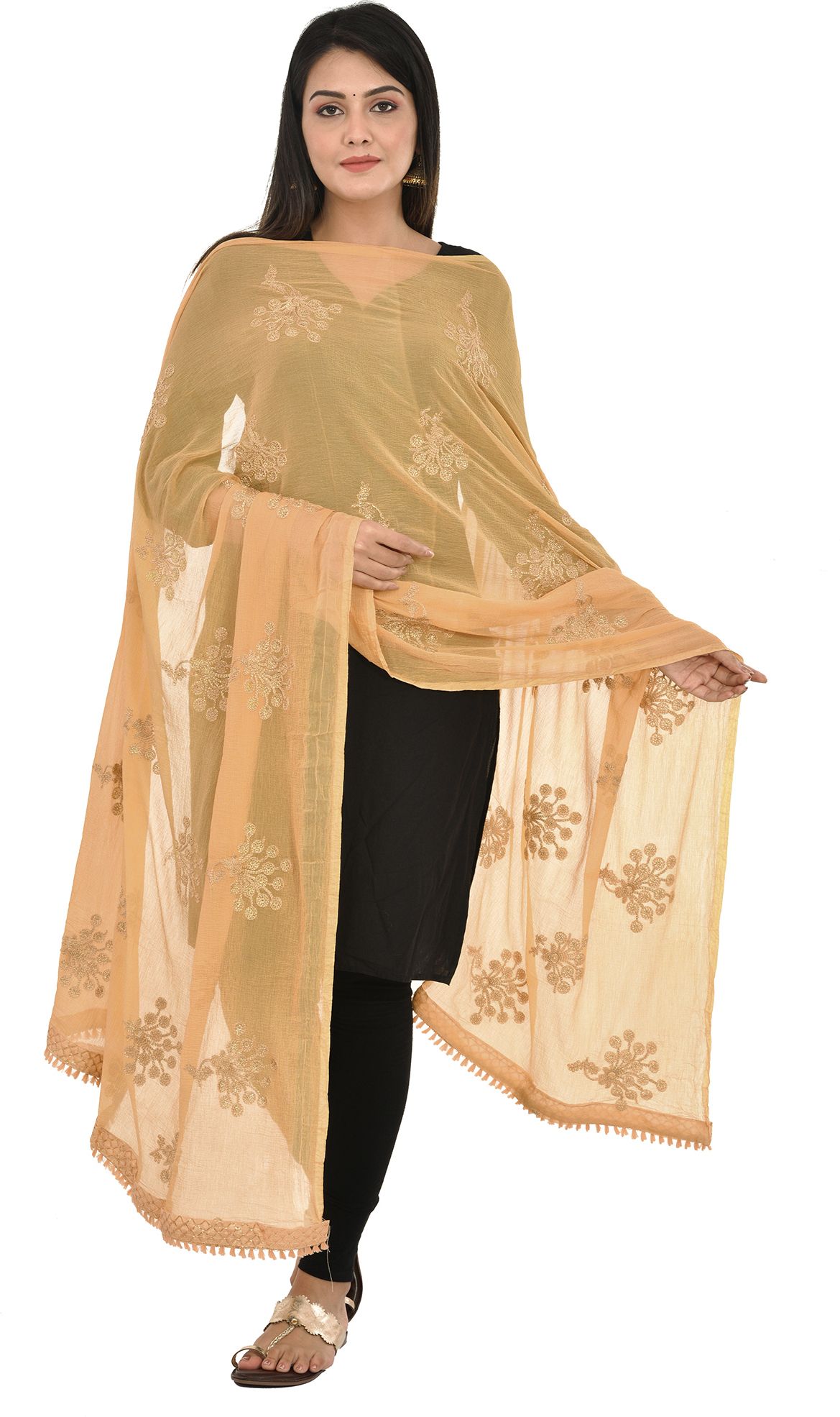 whiteheaven Chiffon Embroidered Gold Women Dupatta-picture-27