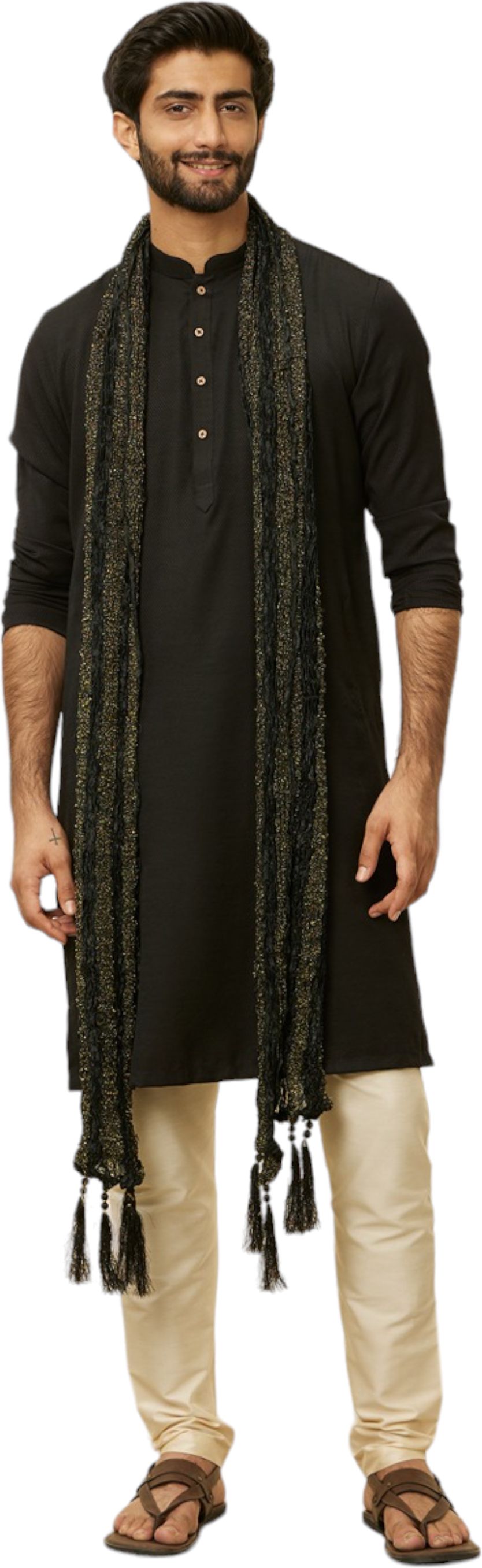 manyavar Art Silk Self Design Black Men Dupatta-picture-13