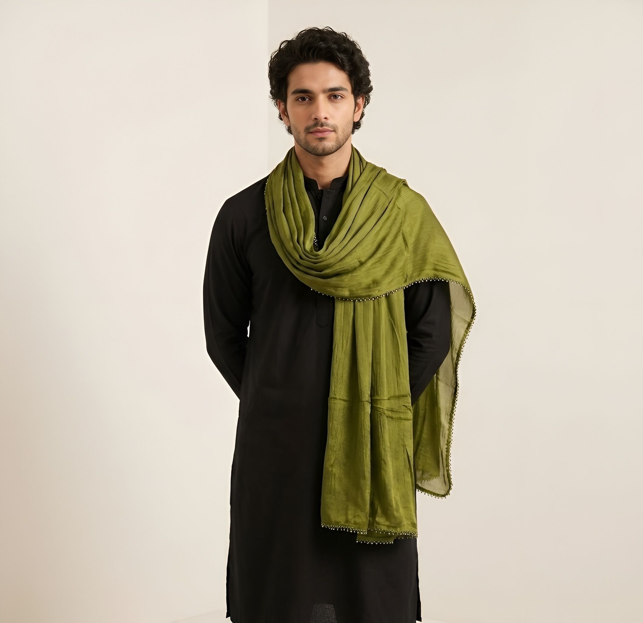 Chiffon Solid Green Men Dupatta-image-43