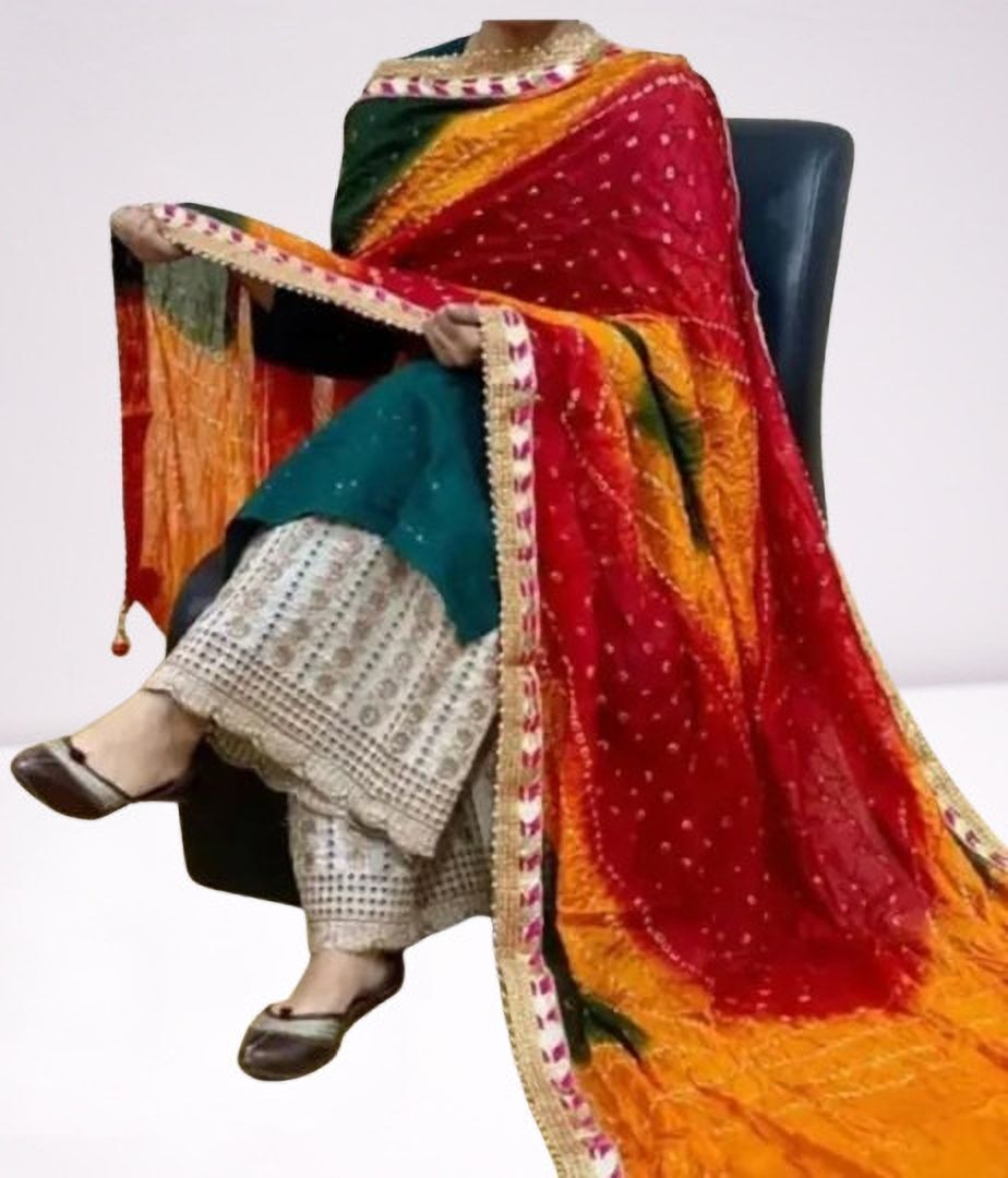 gg textile Art Silk, Chiffon Printed Multicolor Women Dupatta-picture-12