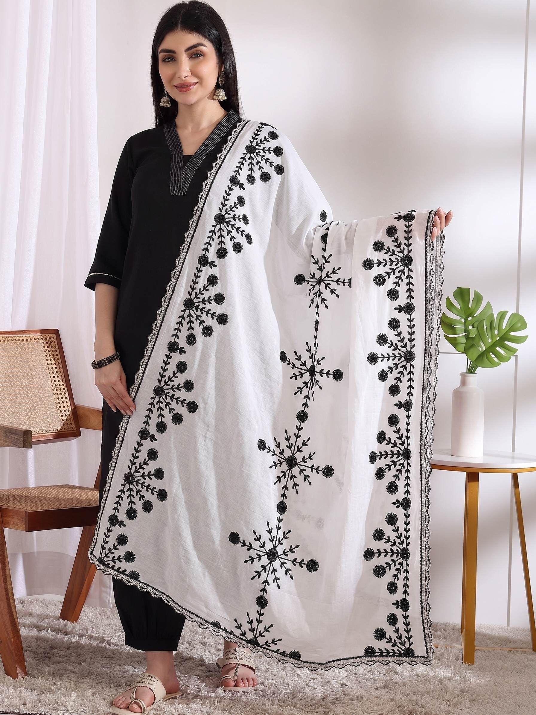 Pure Cotton Embroidered White Women Dupatta-image-49