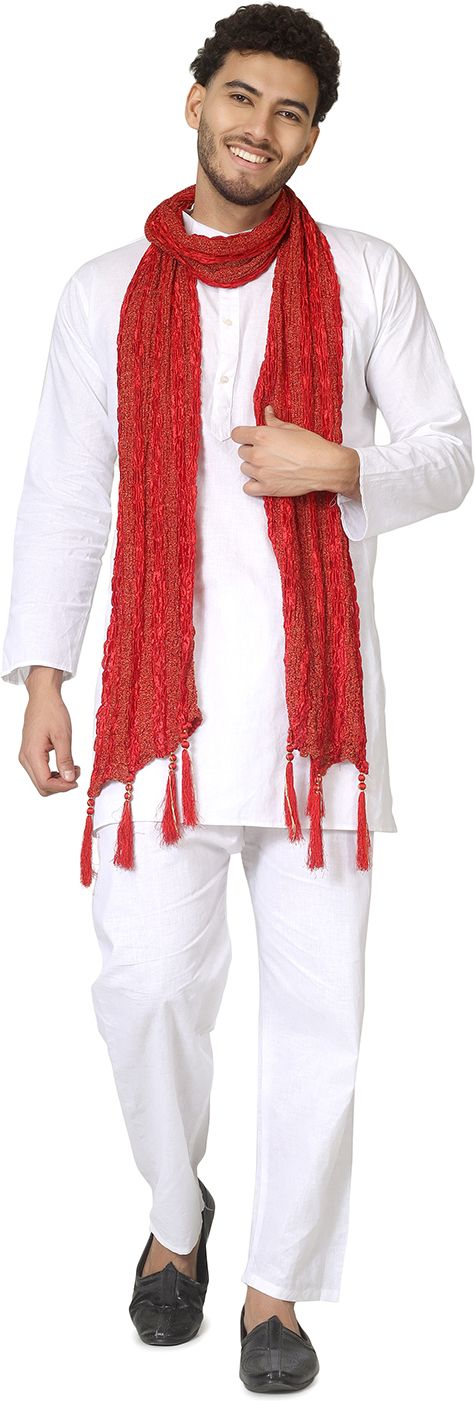 a r silk dupatta hub Art Silk Self Design Maroon Men Dupatta-picture-47
