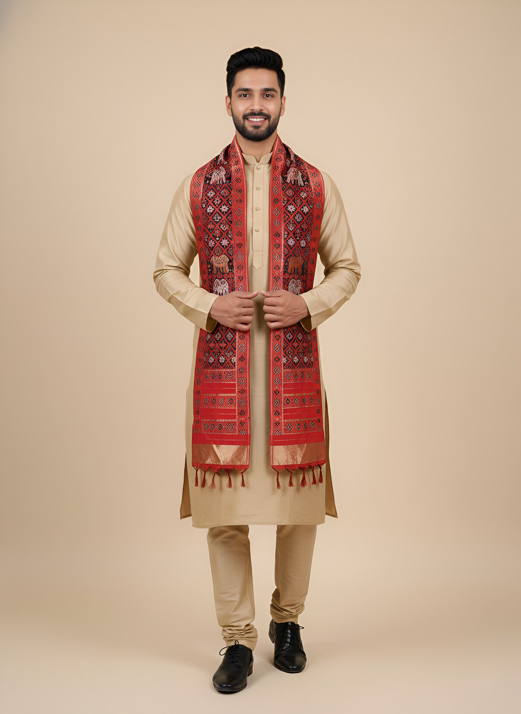 Silk Blend Geometric Print Multicolor Men Dupatta-image-47