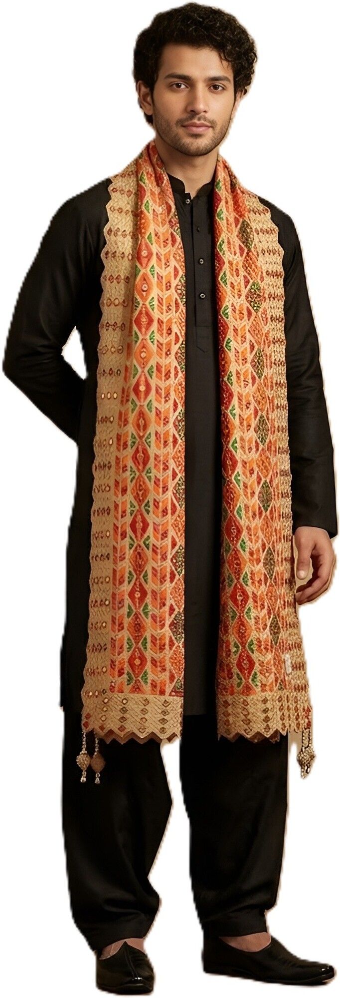 Poly Georgette Embroidered Maroon Men Dupatta-image-42