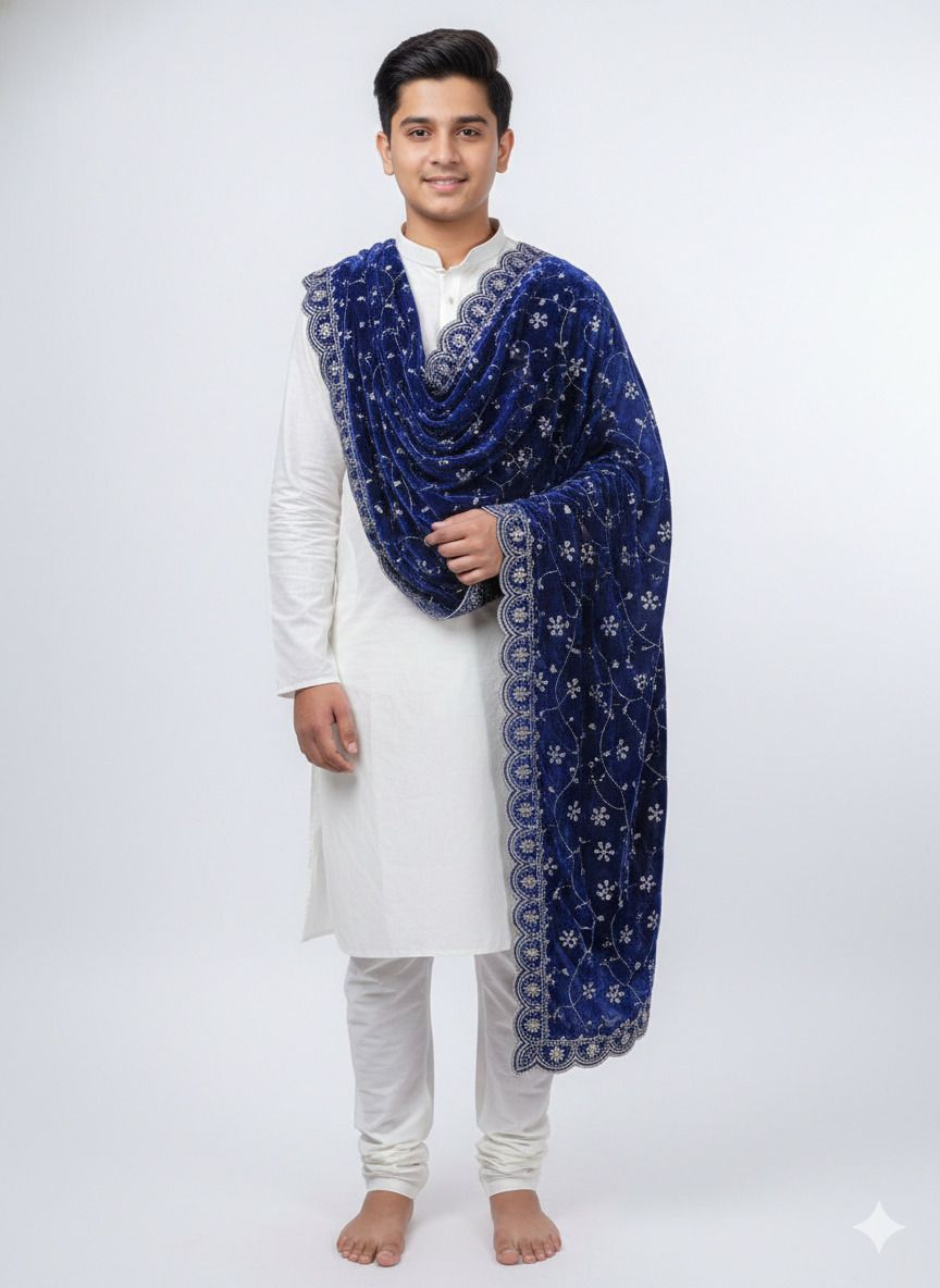 Velvet Embroidered Maroon Men Dupatta-image-23
