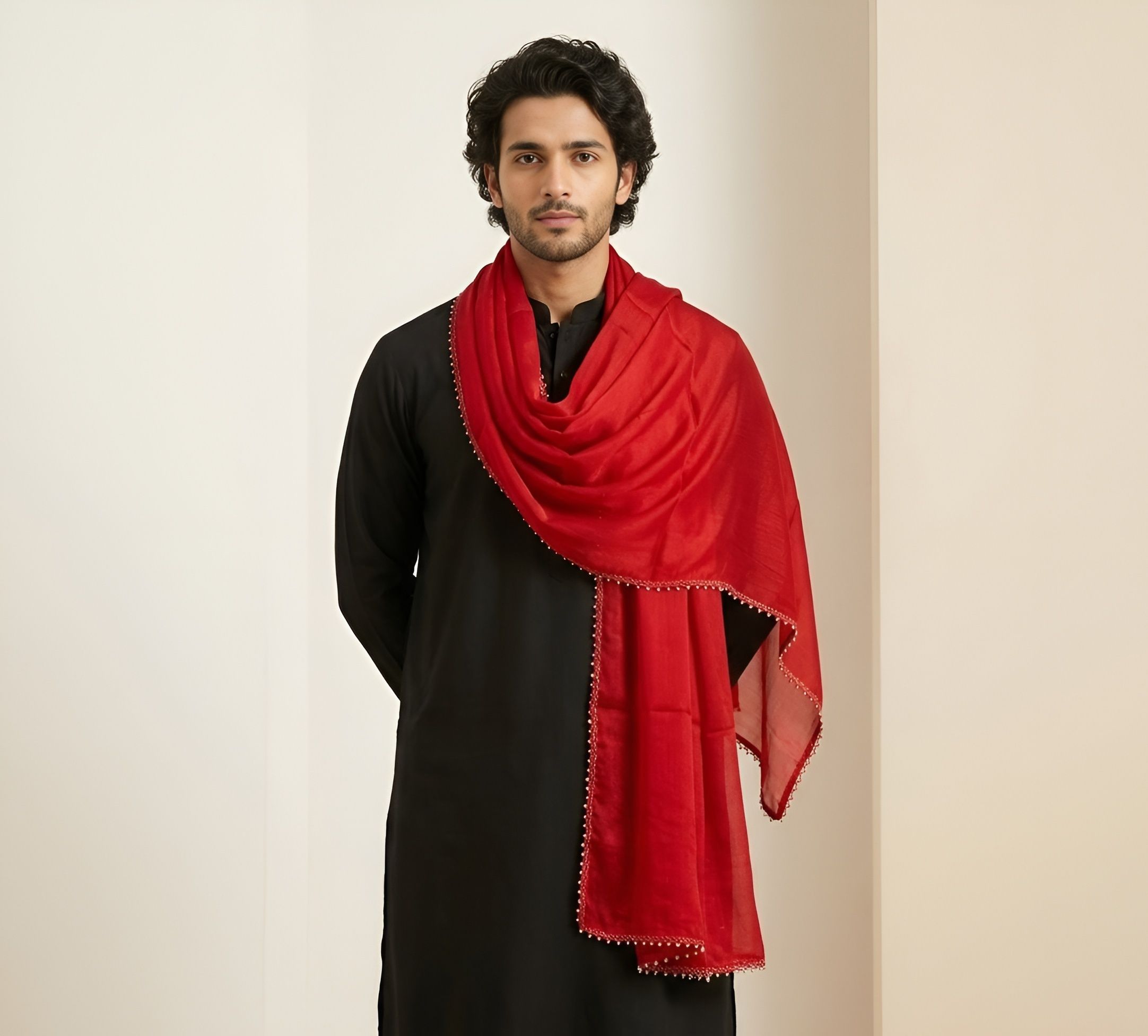 muffly Chiffon Solid Red Men Dupatta-picture-11