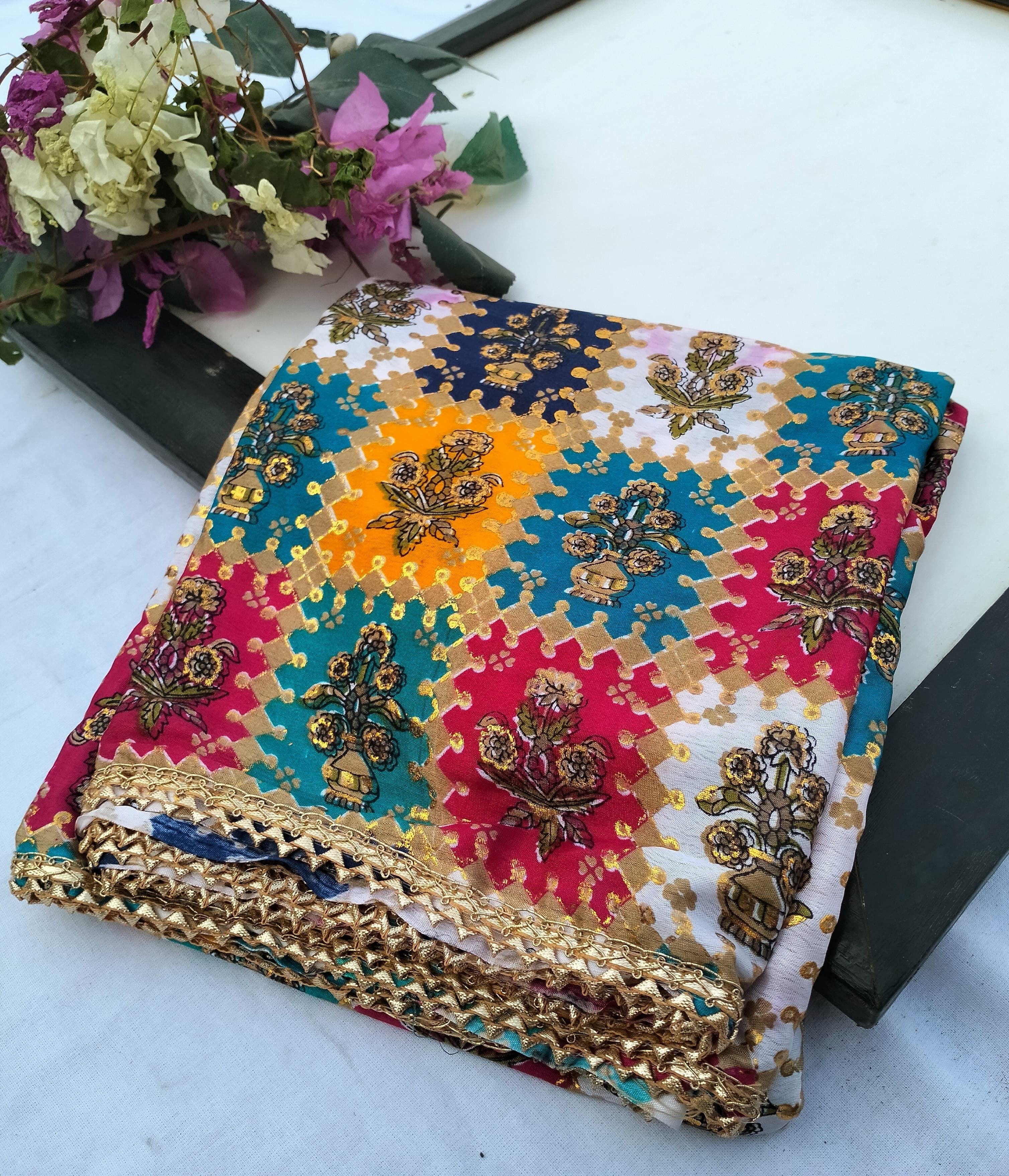 Art Silk Embroidered Multicolor Women Dupatta