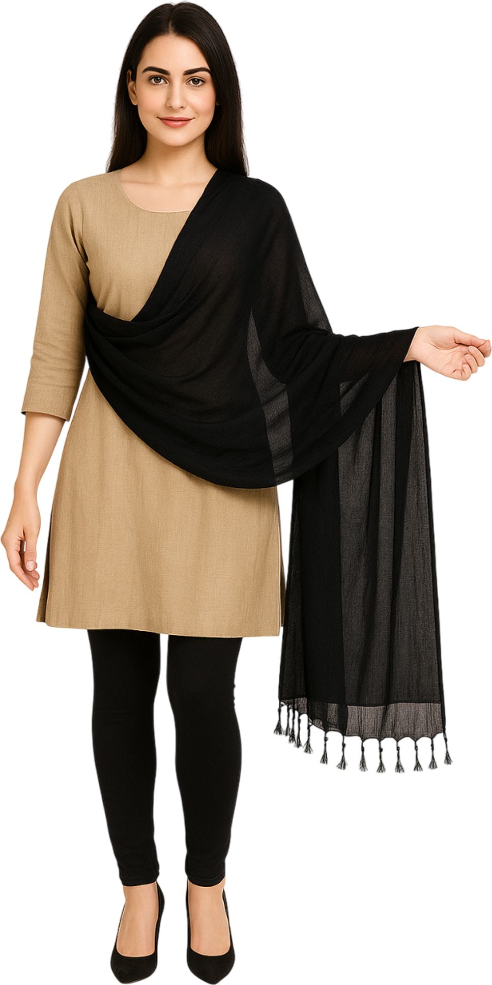 ignoto Cotton Blend Solid Black Women Dupatta-picture-22