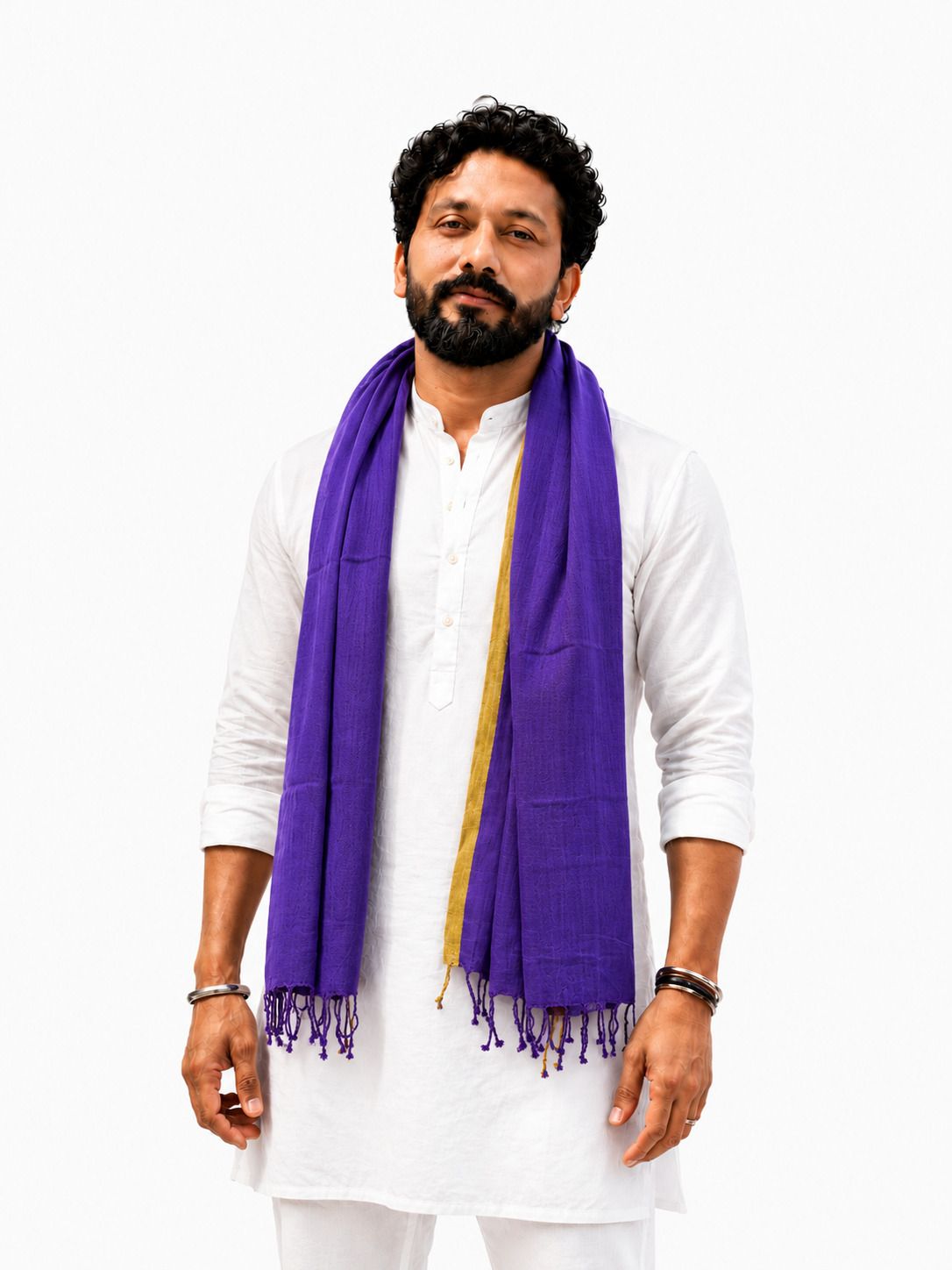 Rayon, Cotton Blend Solid Purple Men Dupatta-image-23