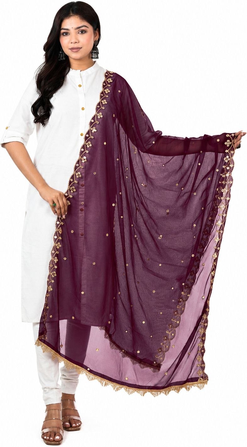 whiteheaven Net Embroidered Purple Women Dupatta-picture-1