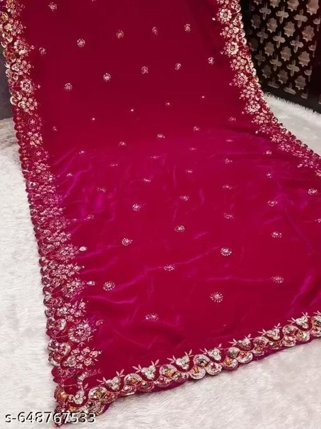 Velvet Embroidered Pink Women Dupatta