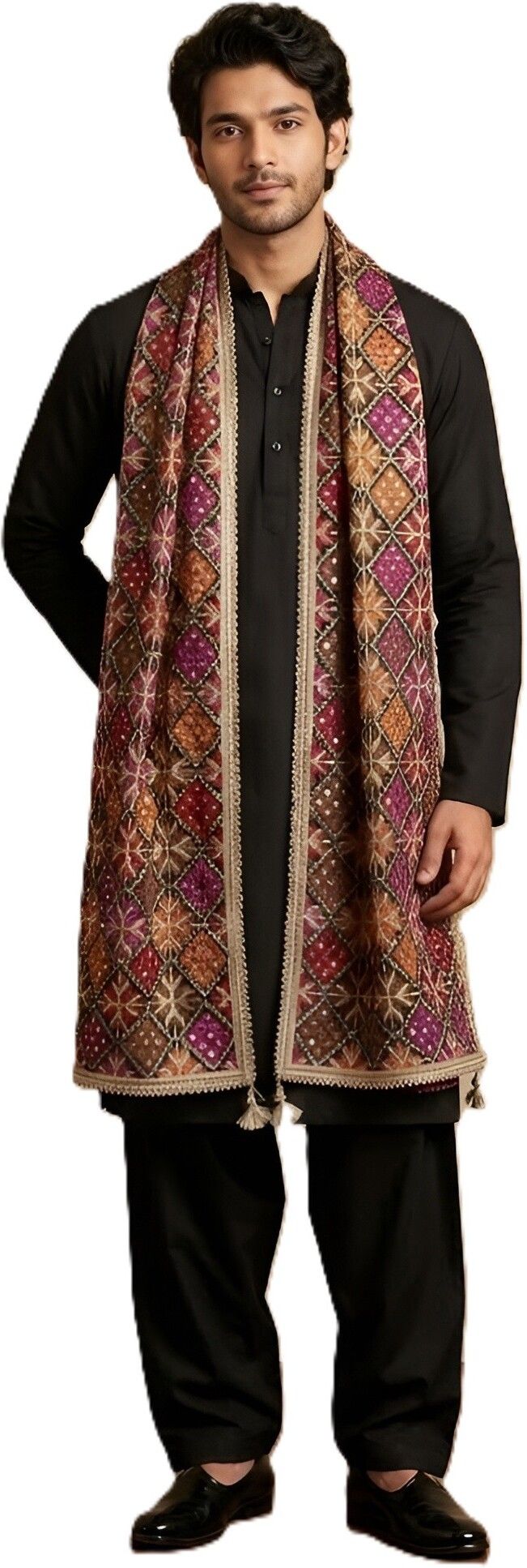 Poly Georgette Embroidered Black Men Dupatta-image-38