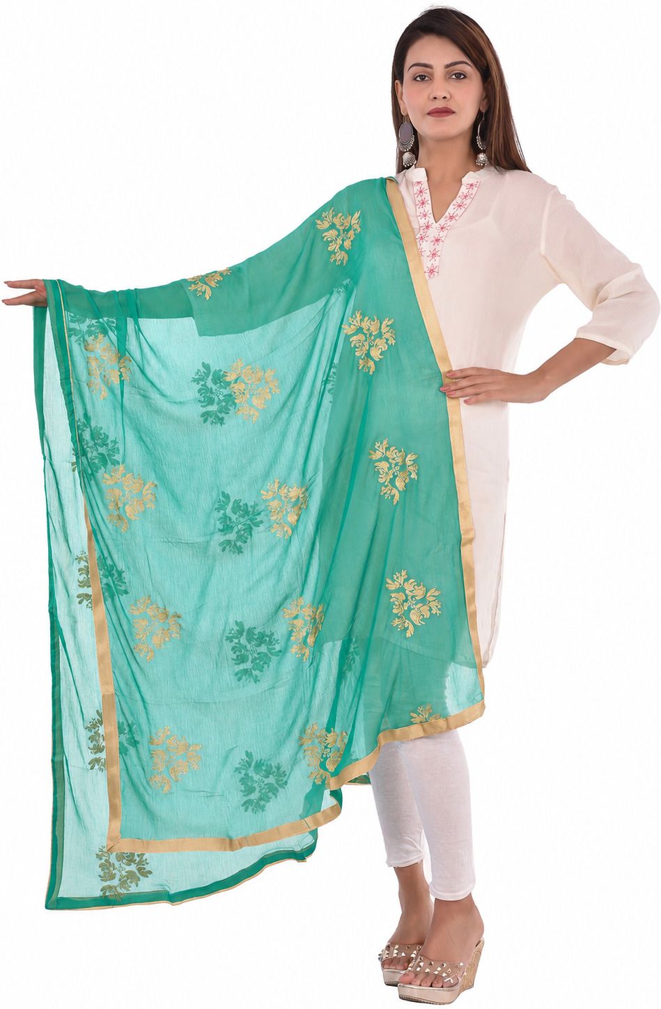 whiteheaven Chiffon Embroidered Green Women Dupatta-picture-39