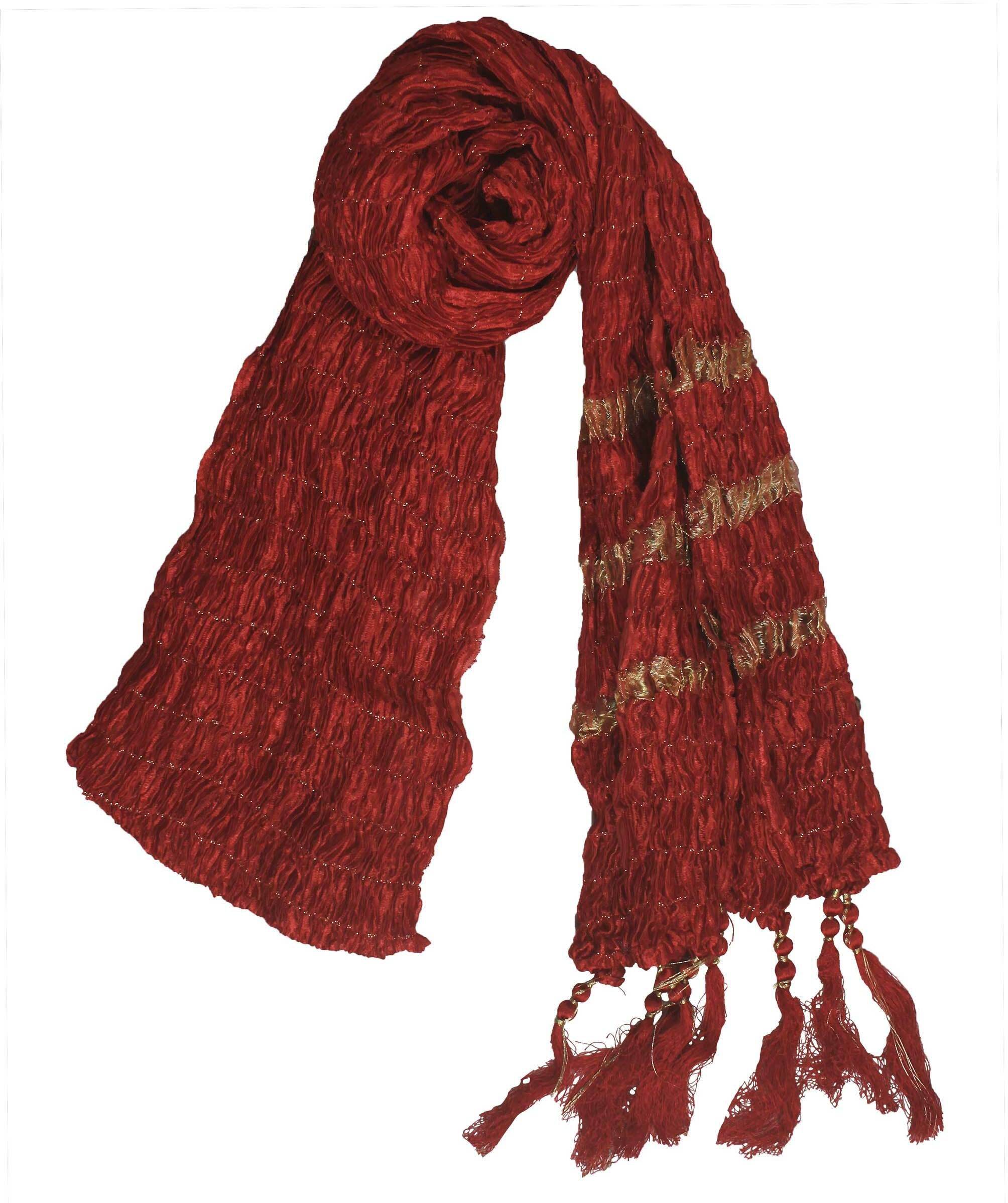 krypmax Silk Blend Solid, Striped, Woven Maroon Men Dupatta-picture-37