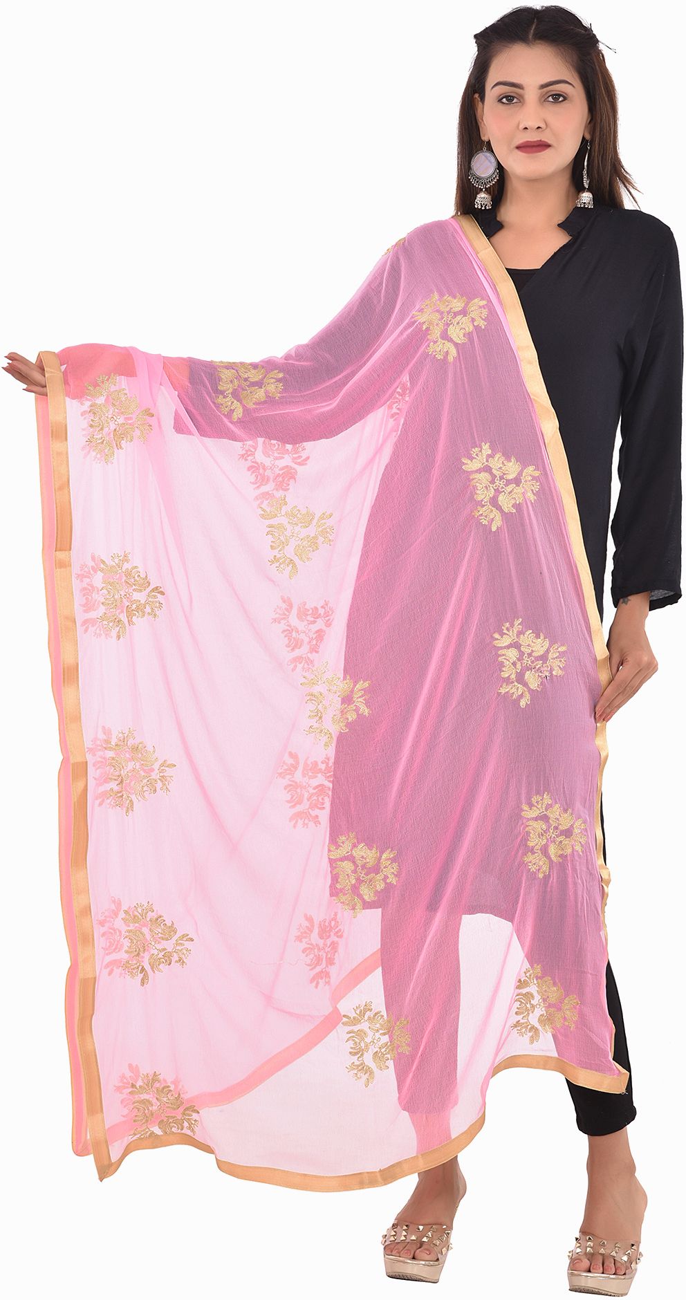 whiteheaven Chiffon Embroidered Pink Women Dupatta-picture-40