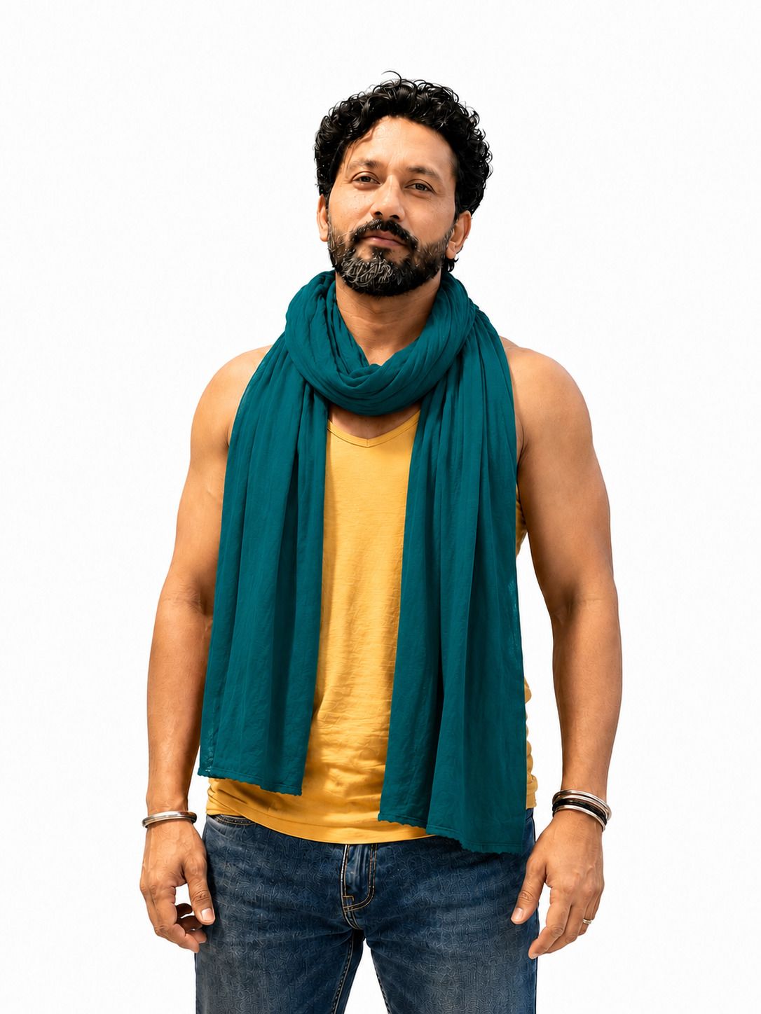 Pure Cotton Solid Green Men Dupatta-image-16