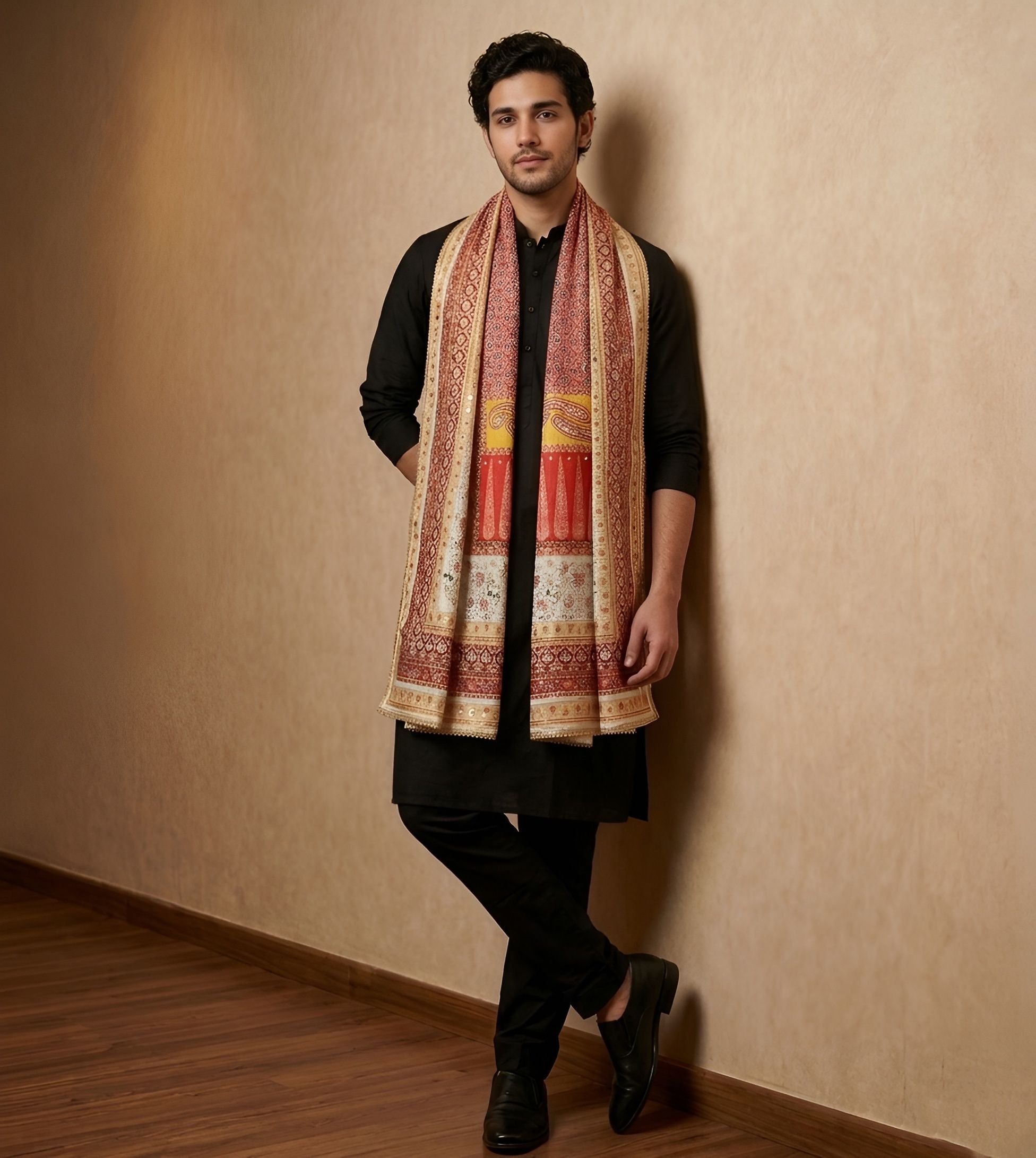 Silk Blend Floral Print Multicolor Men Dupatta-image-48