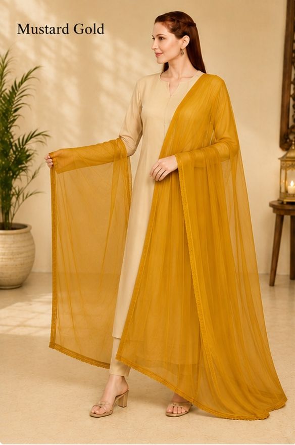 Chiffon Solid Gold Women Dupatta-image-0