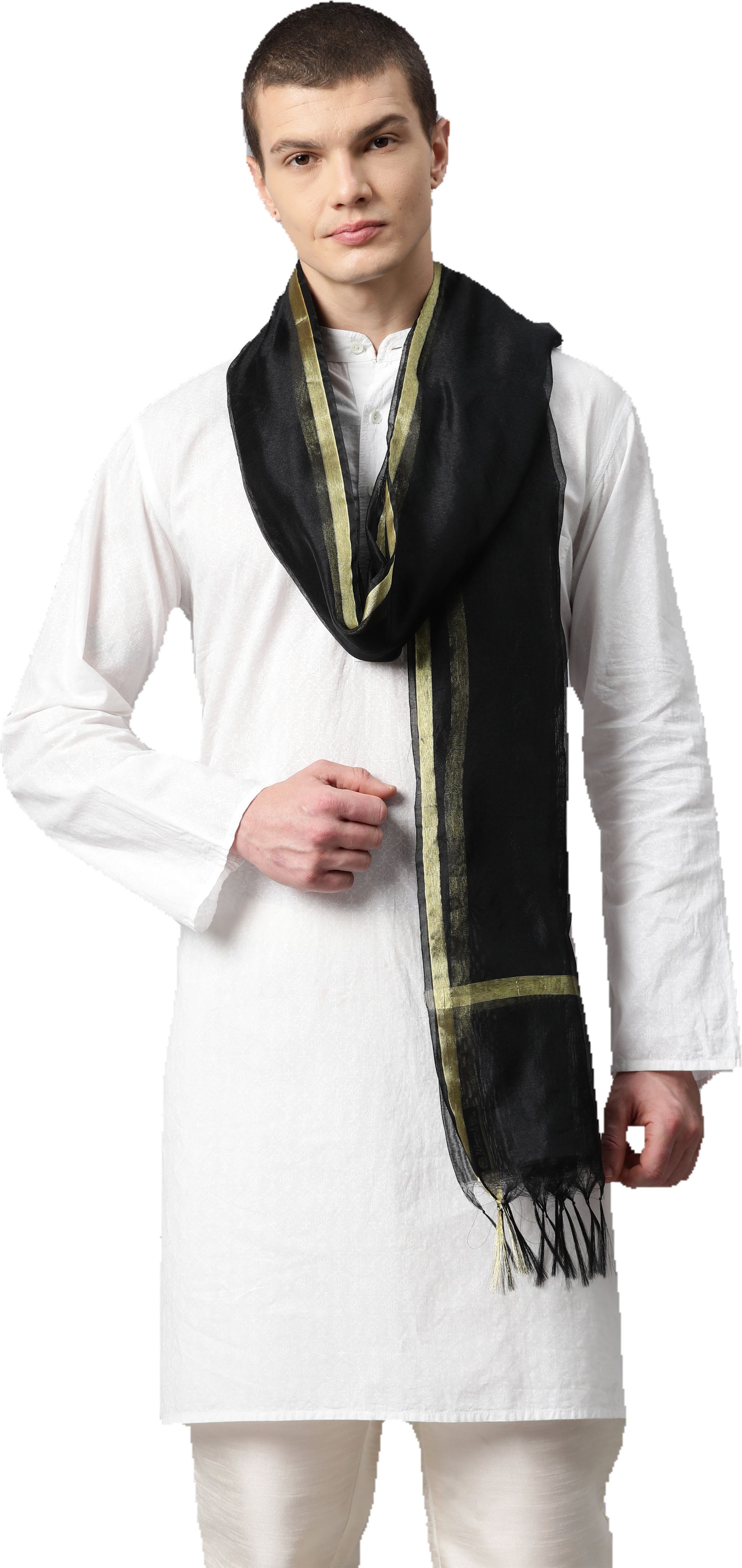weavers villa Silk Blend Solid Black Men Dupatta-picture-46