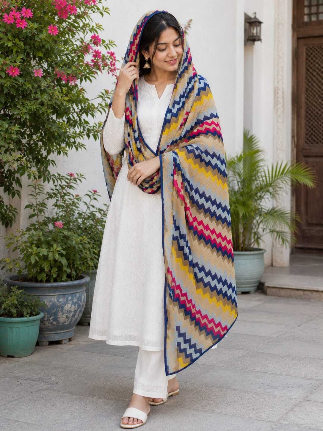 Chiffon Floral Print Multicolor Women Dupatta-image-22