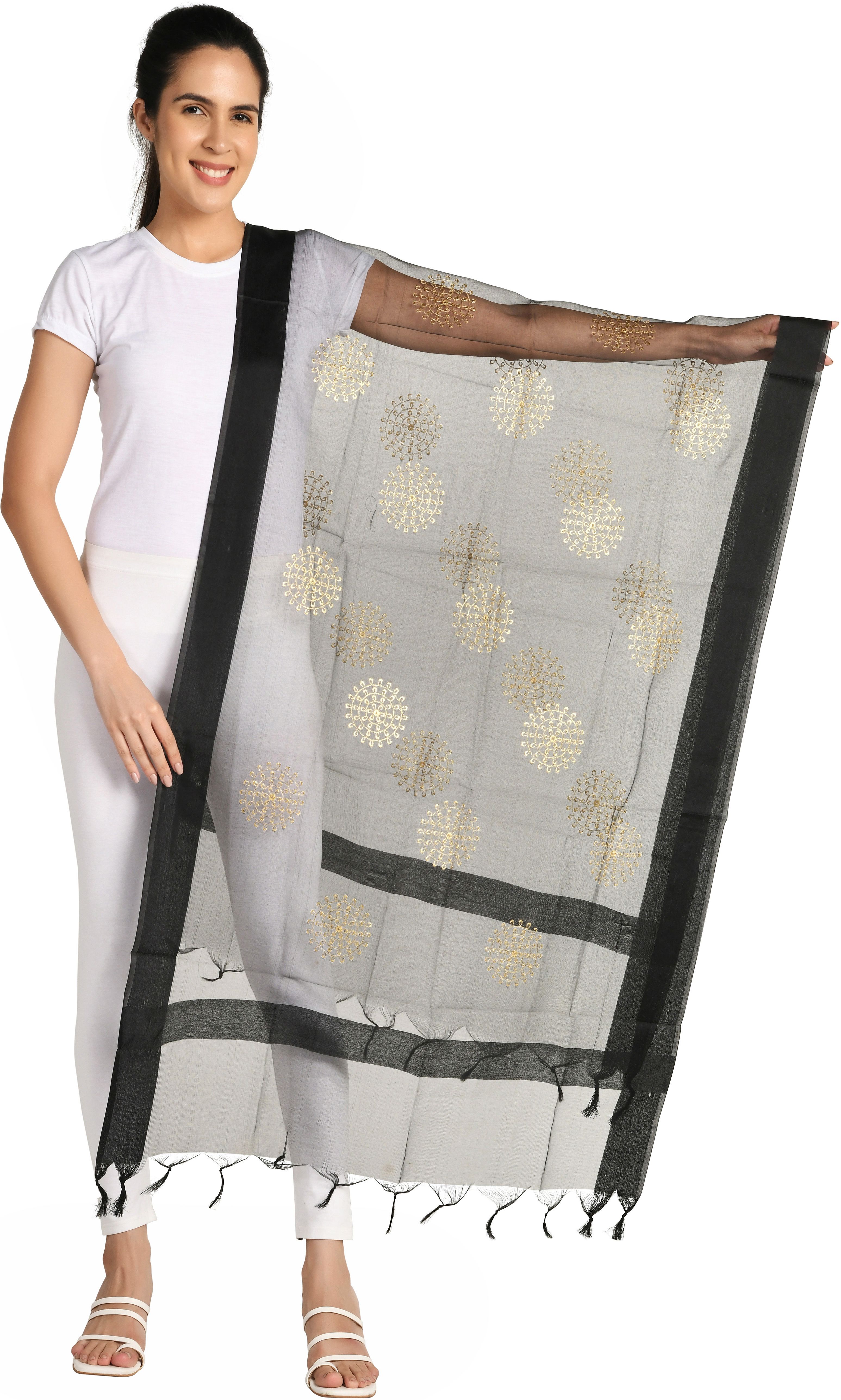 Cotton Silk Embroidered Black Women Dupatta-image-32