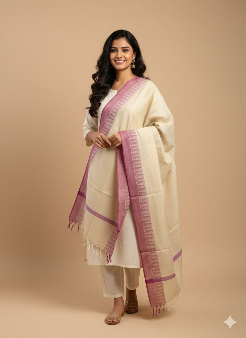 Khadi Cotton Striped Purple Women Dupatta-image-35