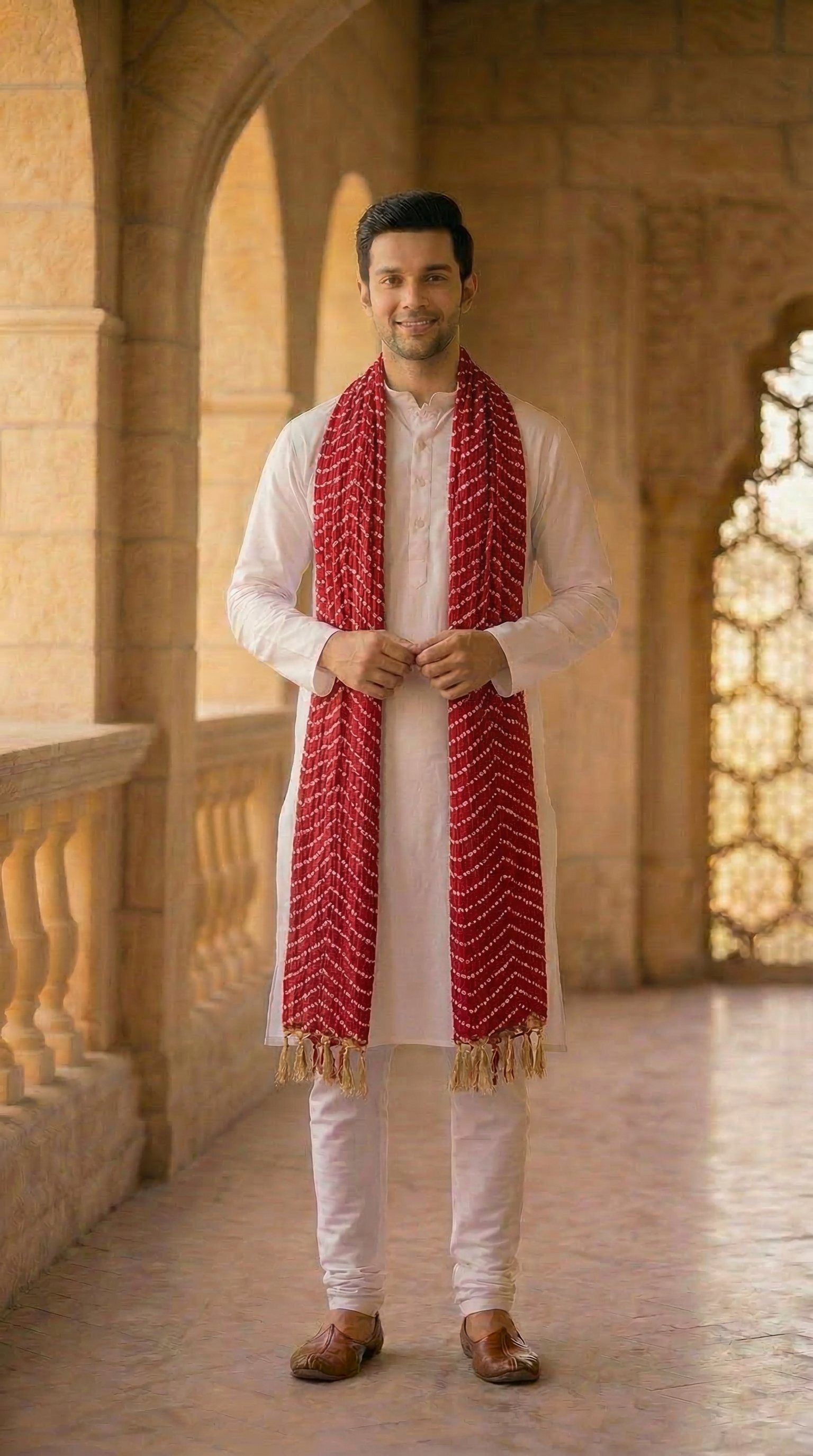 Chiffon Printed Maroon Men Dupatta-image-1