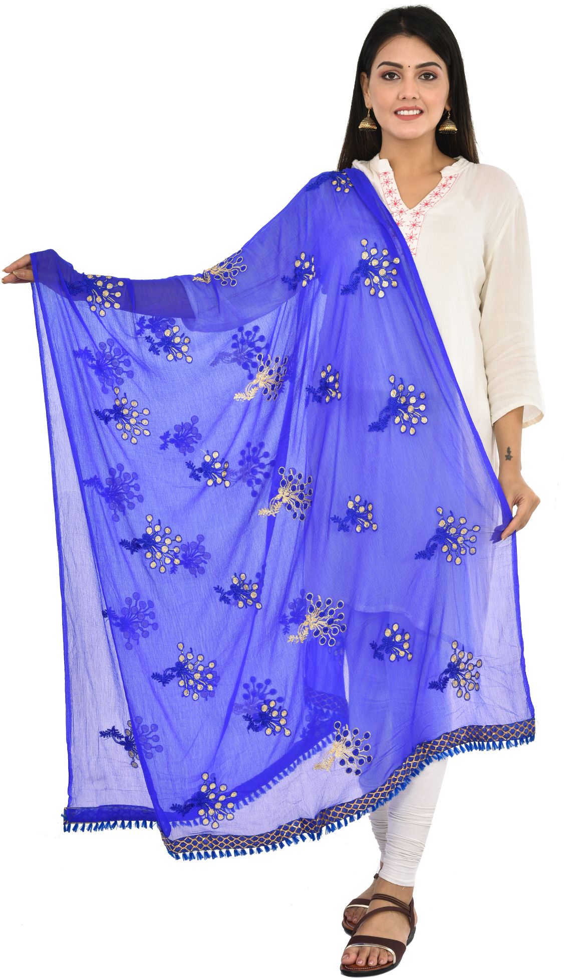 whiteheaven Chiffon Embroidered Blue Women Dupatta-picture-18